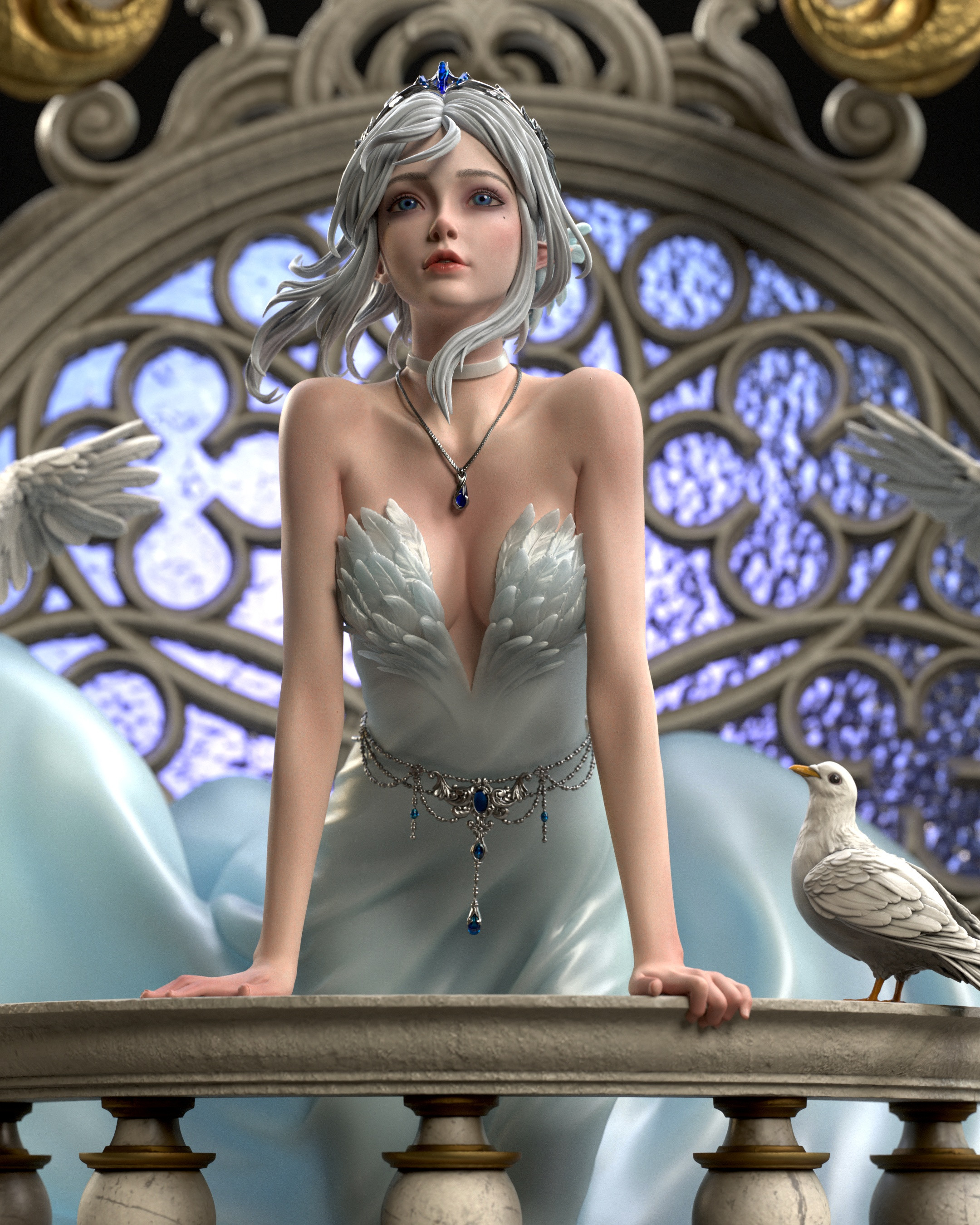 Gabriel Laet CGi Women Dress Necklace Pigeons 2160x2700