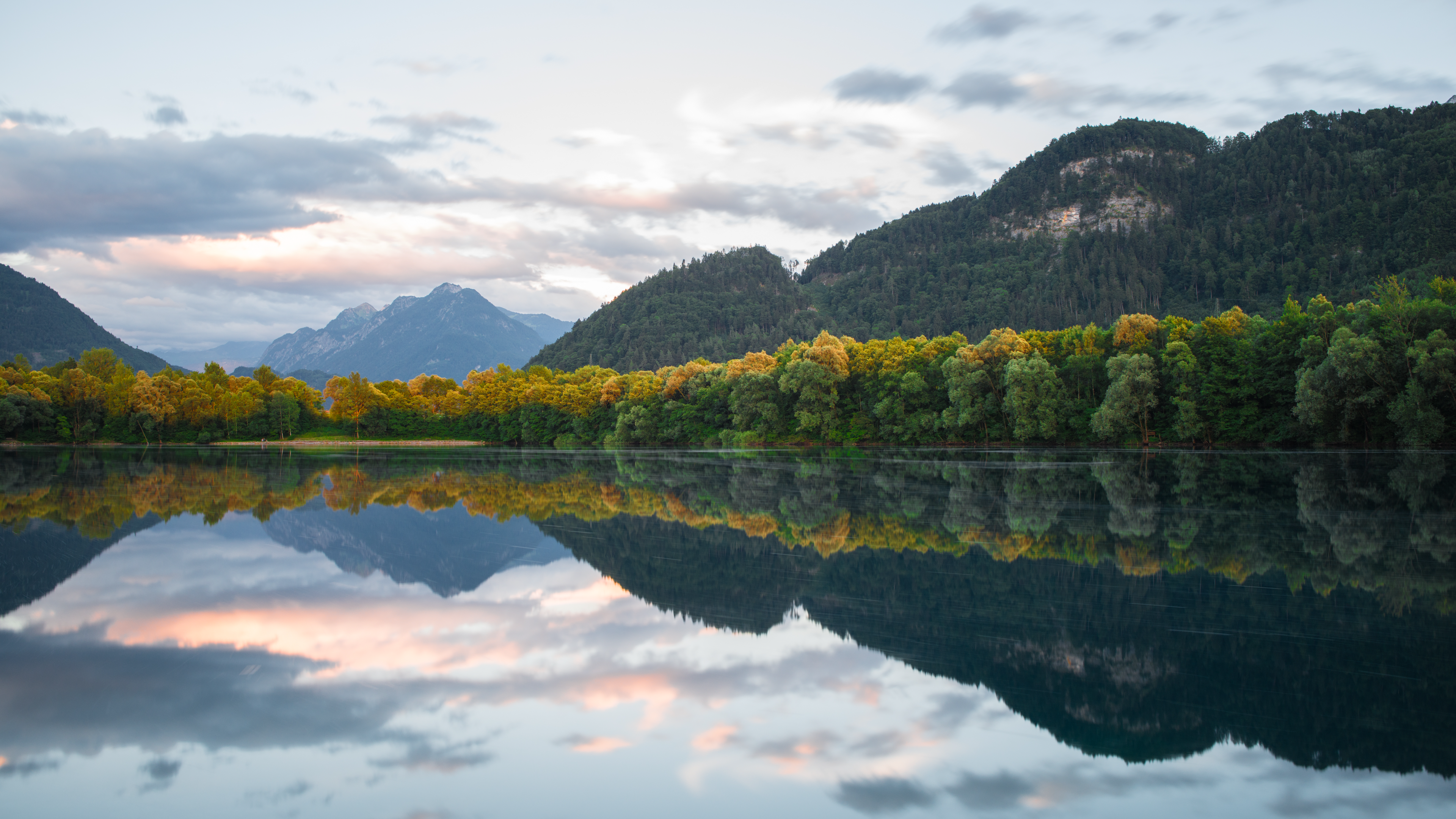 Nature Landscape Trees Forest Clouds Sky Water River Reflection Mountains Long Exposure 3840x2160