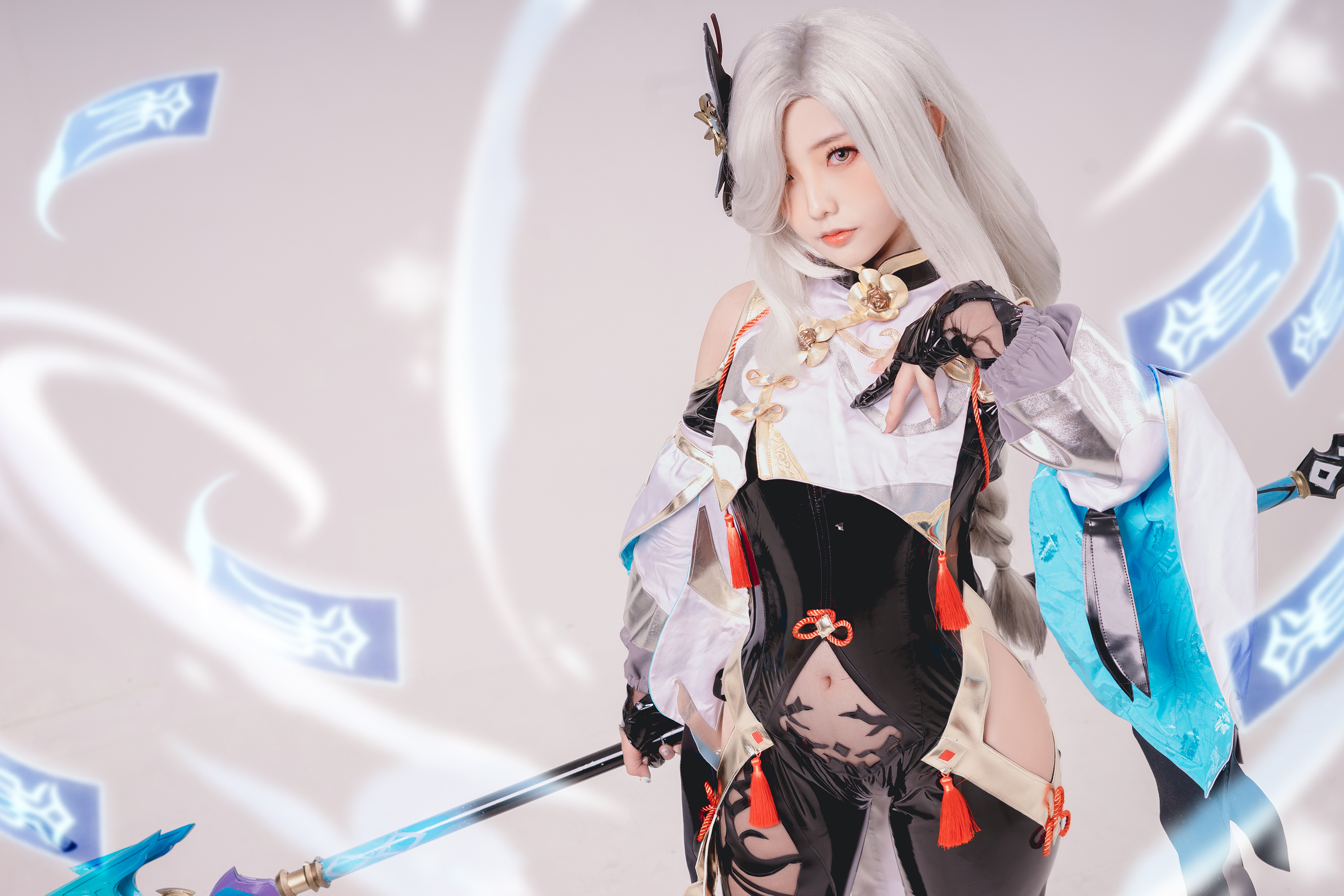 Cosplay Genshin Impact Asian Blonde Silver Hair Long Hair Shenhe Genshin Impact Standing Hair Over O 3000x2000