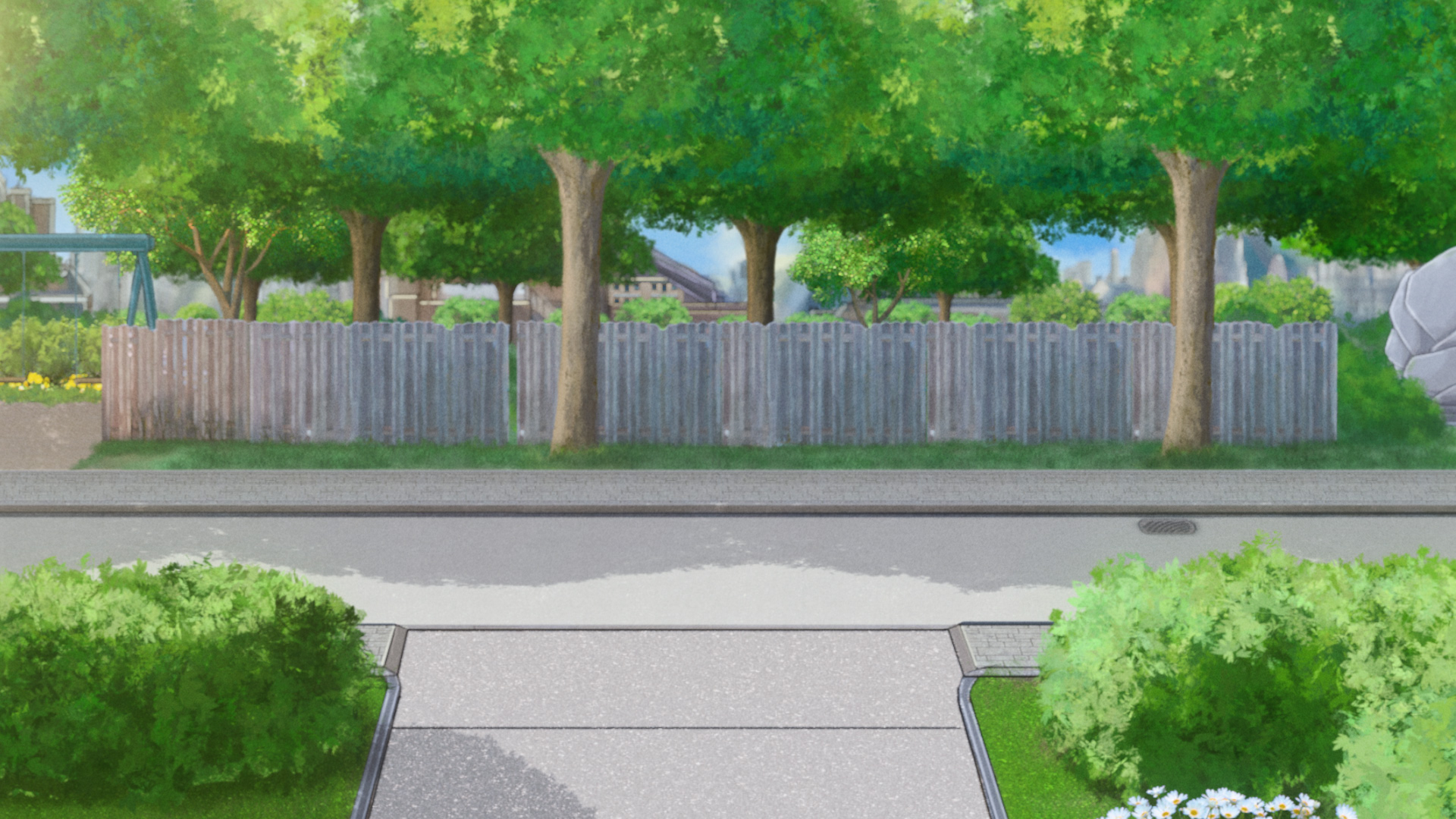 Outdoors Digital Art Nature Anime Grass Plants Trees Road Swings Outskirts 1920x1080