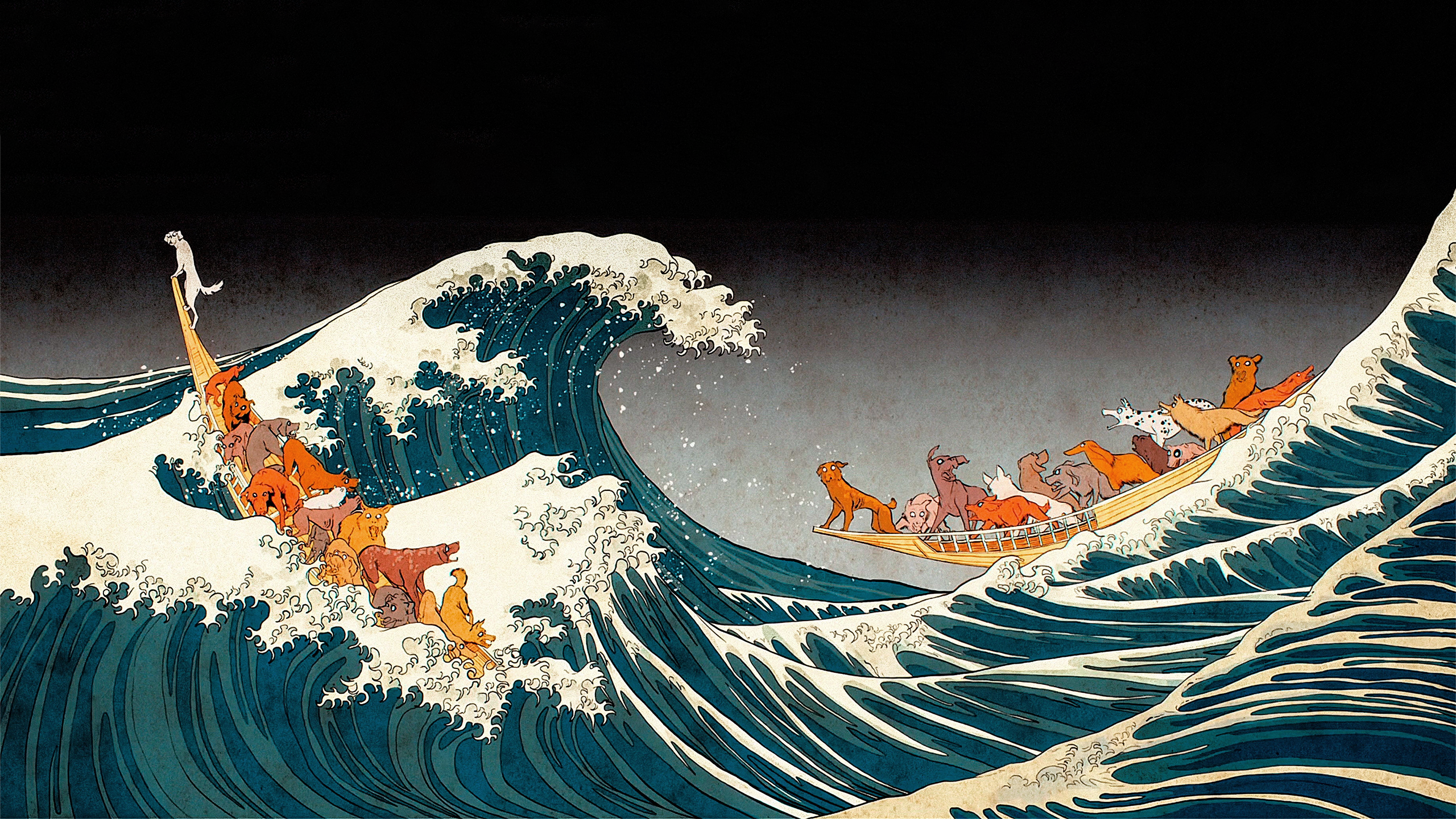 Isle Of Dogs Dog Waves Digital Art Ukiyo E Movies The Great Wave Of Kanagawa 2560x1440