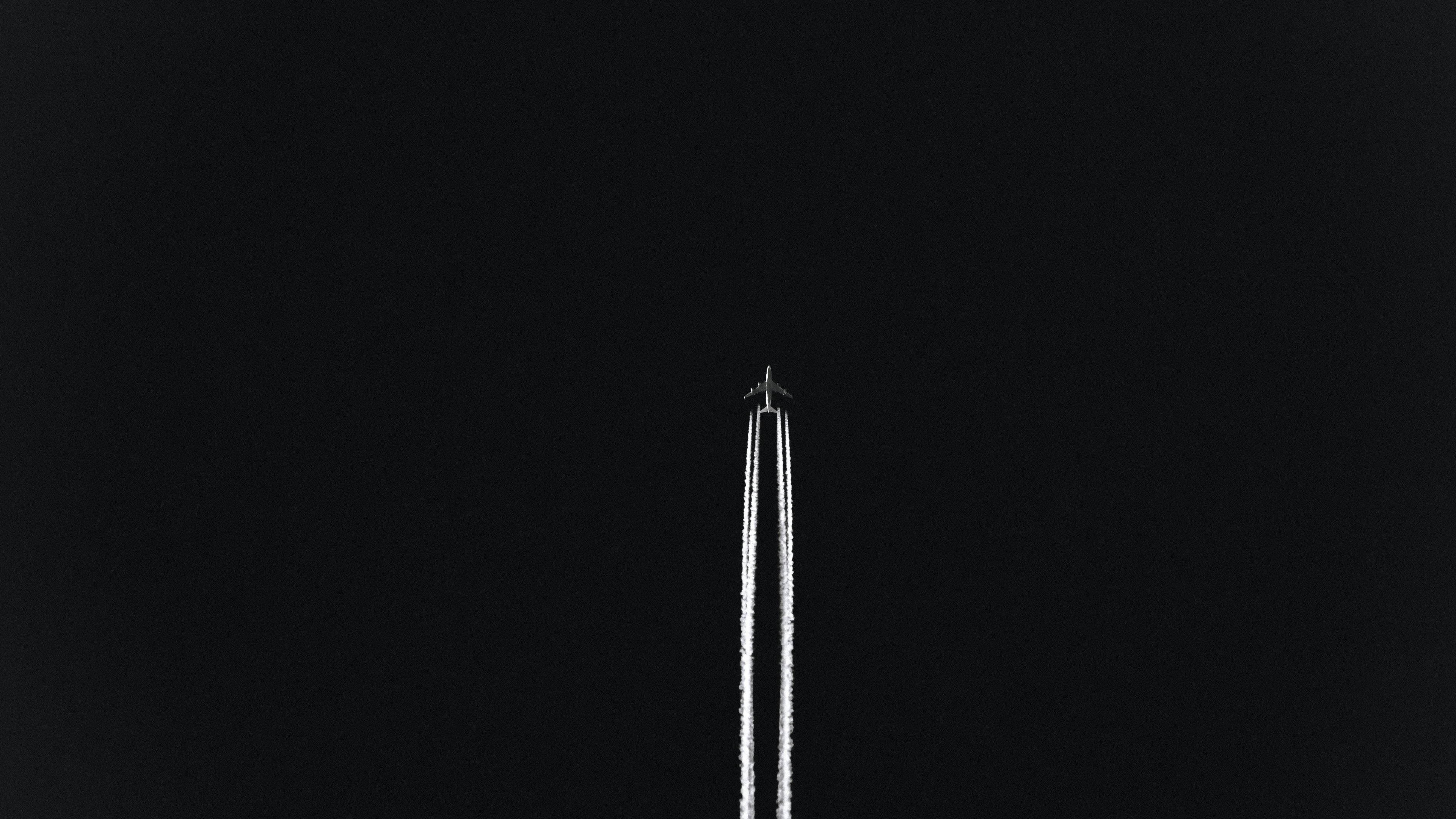 Airplane Sky Smoke Simple Background Black Background Minimalism Monochrome 3840x2160