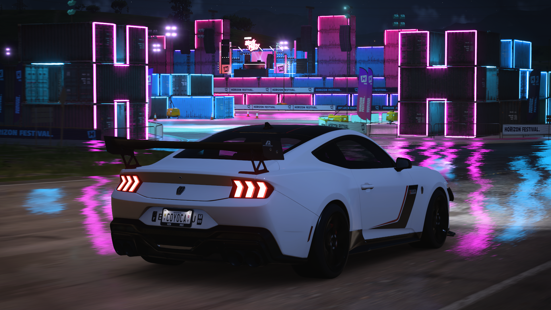 2025 Ford Mustang Dark Horse Forza Horizon 5 Car Neon Reflection Video Games Ford Muscle Cars Americ 1920x1080