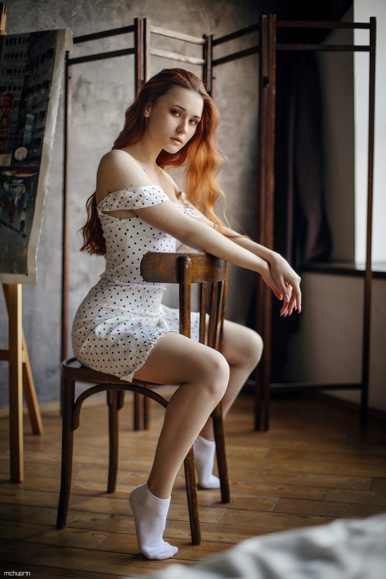 Maksim Chuprin Women Chair Redhead Sitting Women Indoors Sitting Backwards Model Sitting On Chair Po 1280x1920