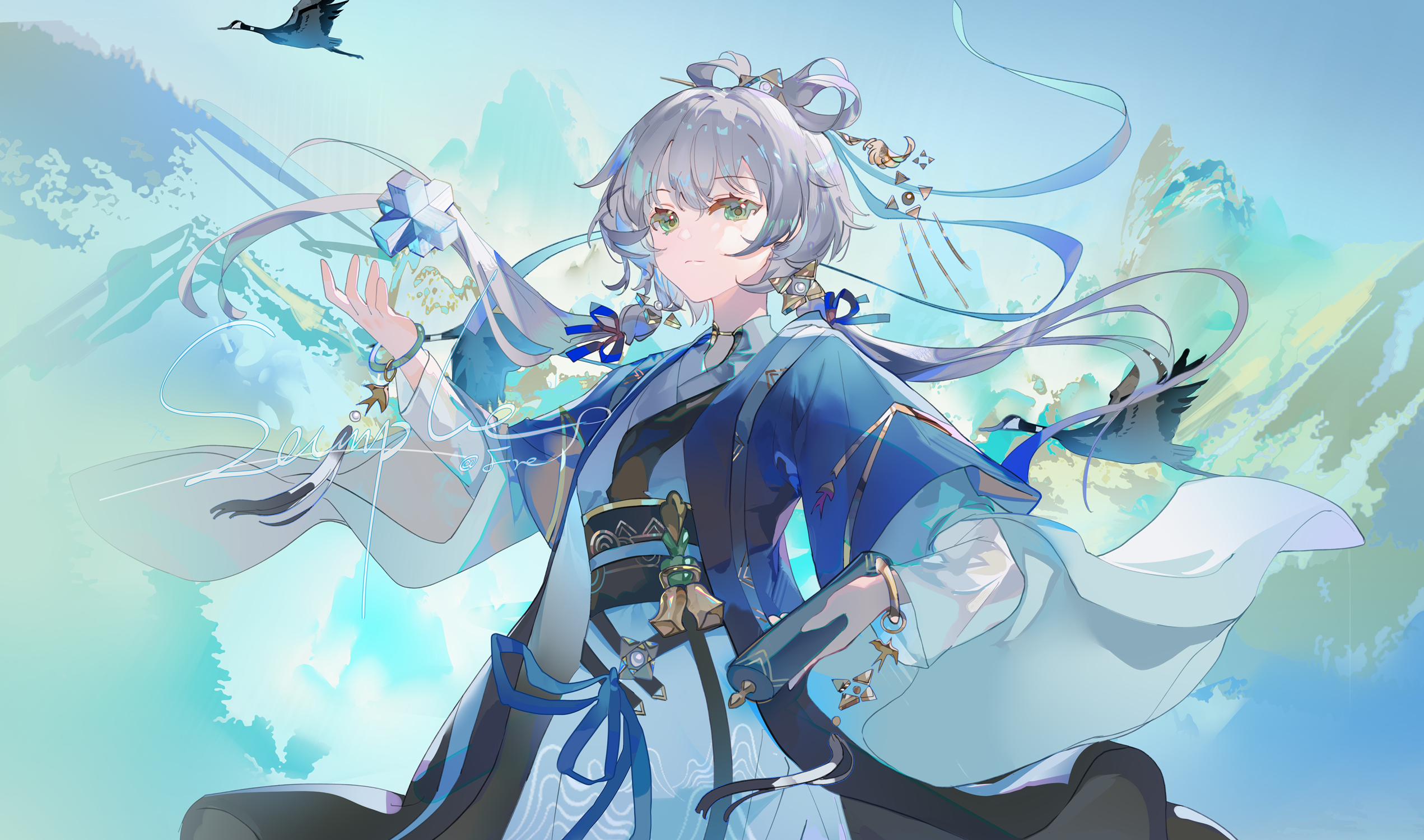 Luo Tianyi Vocaloid Anime Anime Girls Green Eyes 2542x1500