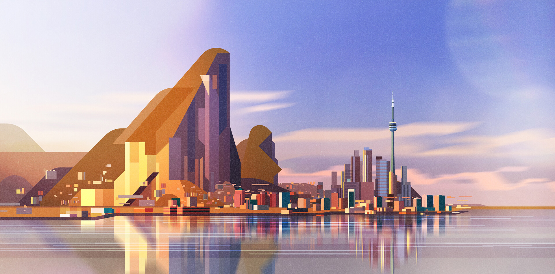 Clouds Tower Skyscraper Mountain View Sunrise Water Reflection City Building James Gilleard 1920x949