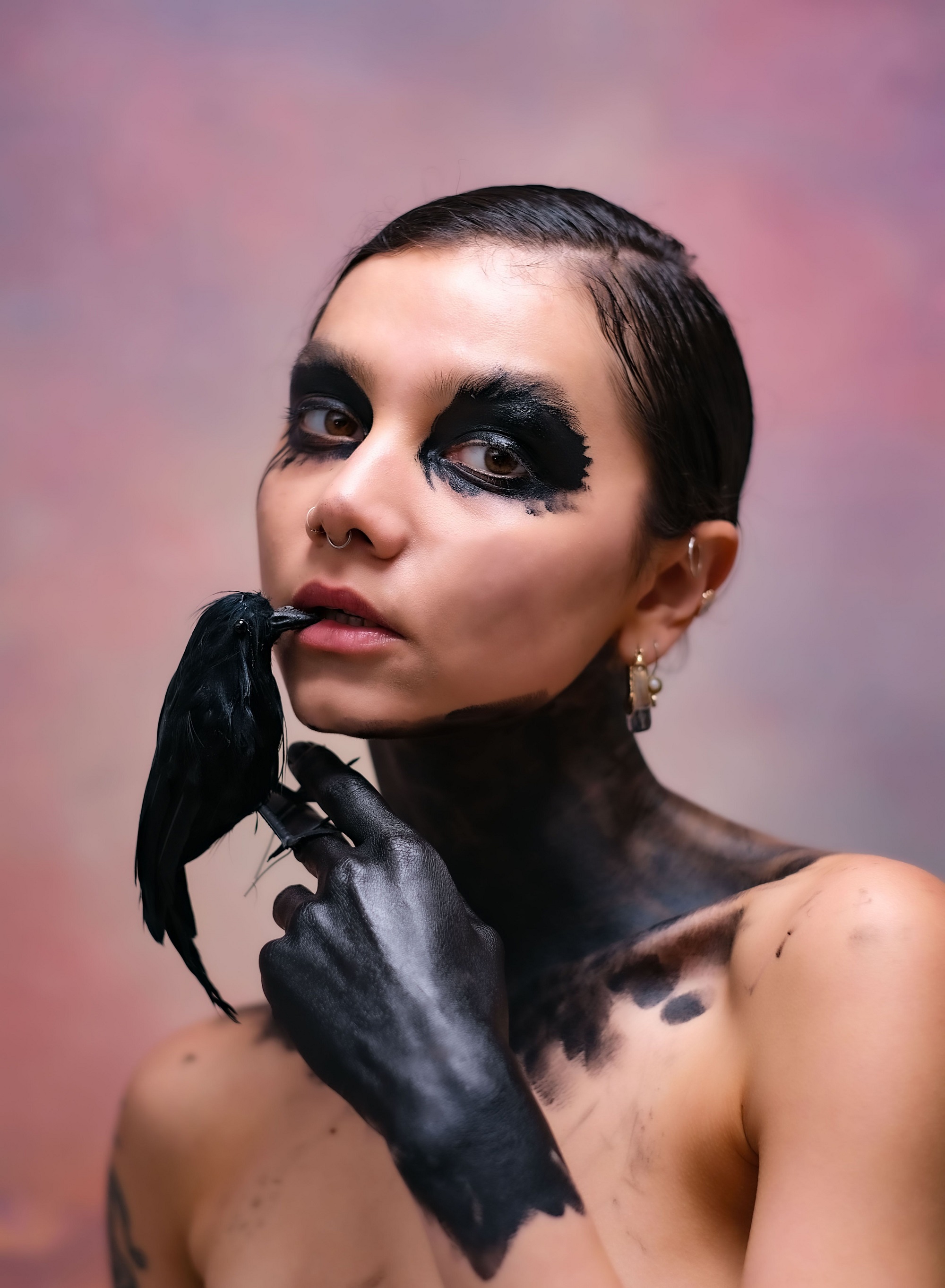 Mertkan Hergul Women Body Paint Face Paint Portrait Glamour Crow 2000x2725