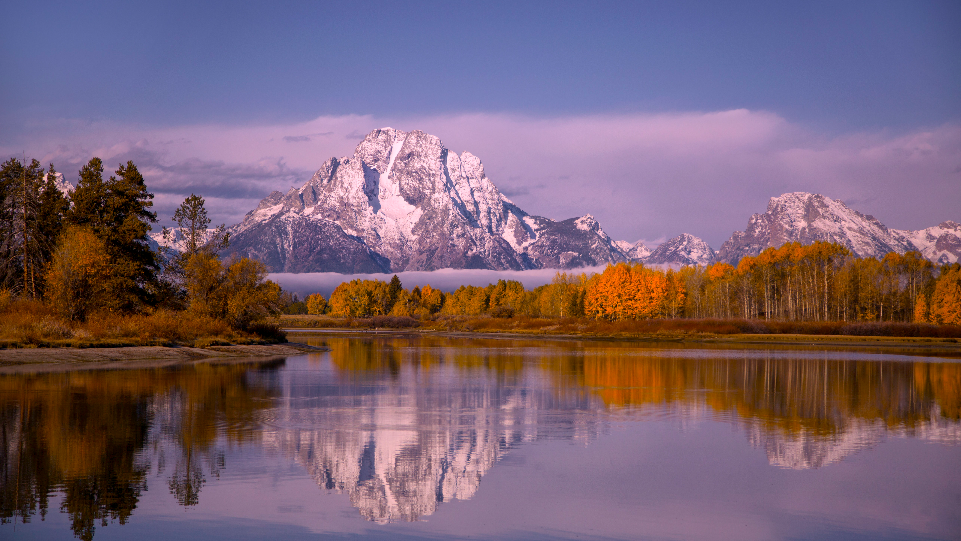 Nature Landscape Trees Plants Clouds Sky Rocks Water Sunset Mountains Snow 3840x2160