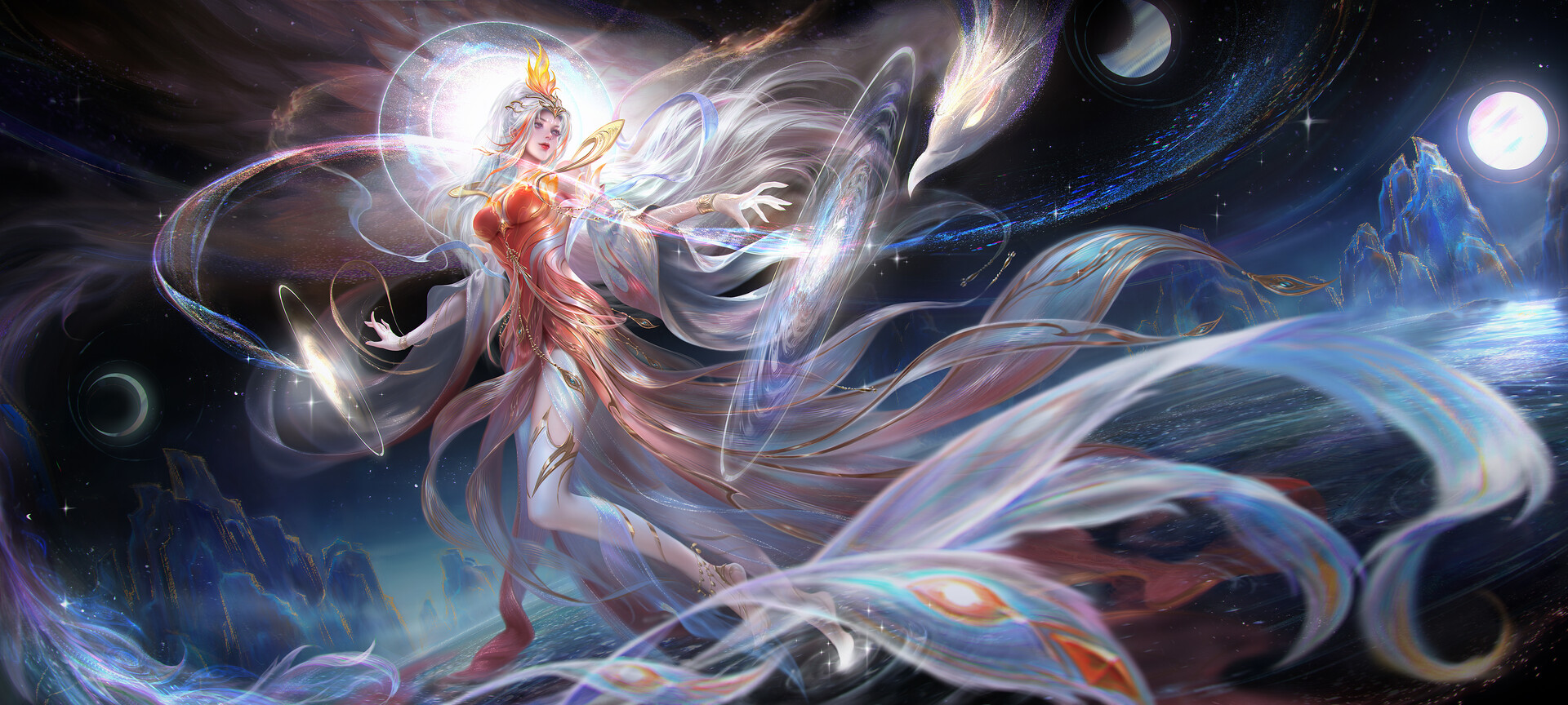 Exia Artist Drawing Fantasy Art Magic Stars Wavy 1920x864