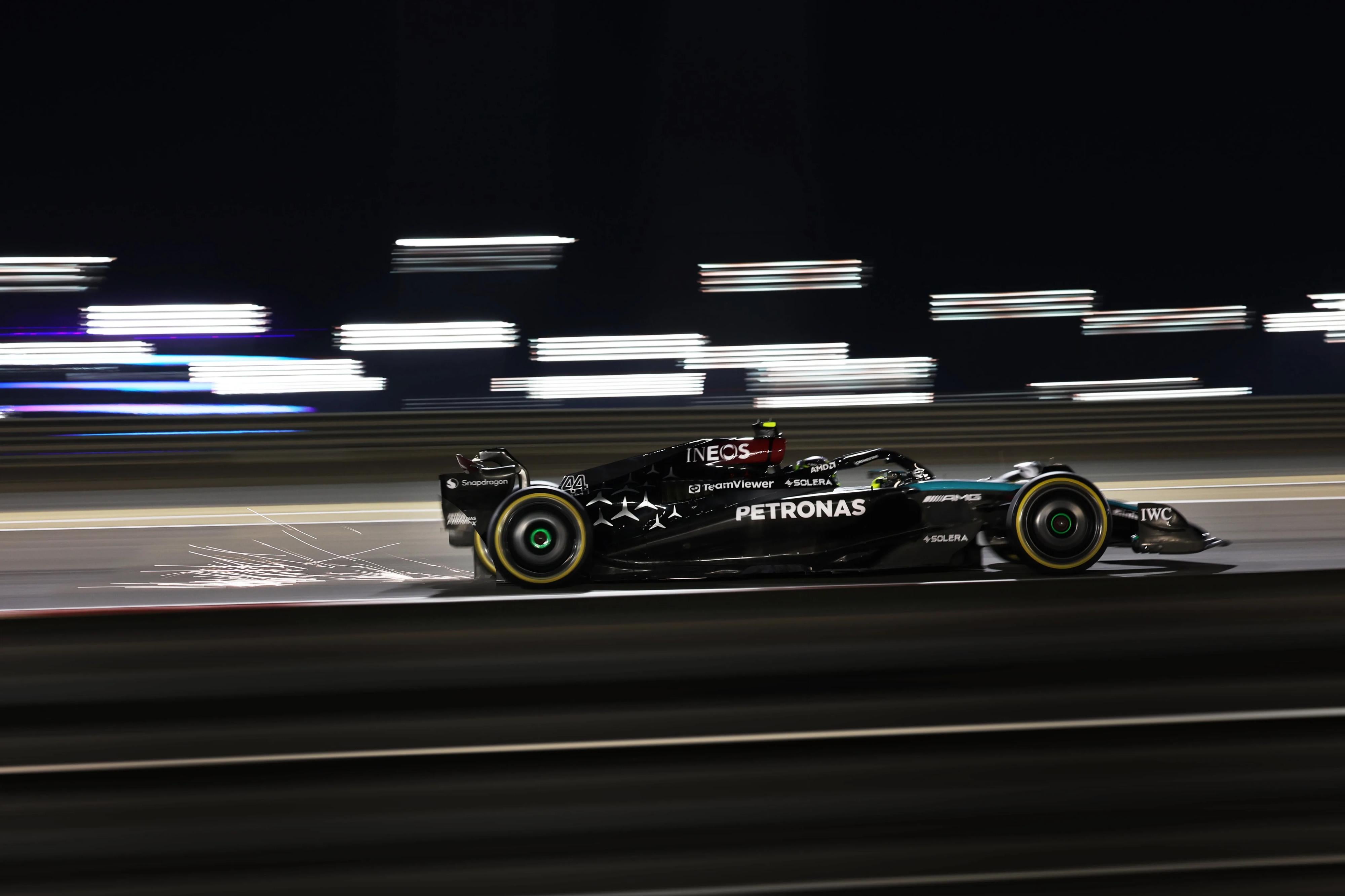 Formula 1 Mercedes F1 Motorsport Side View Car Sparks Motion Blur 4000x2666