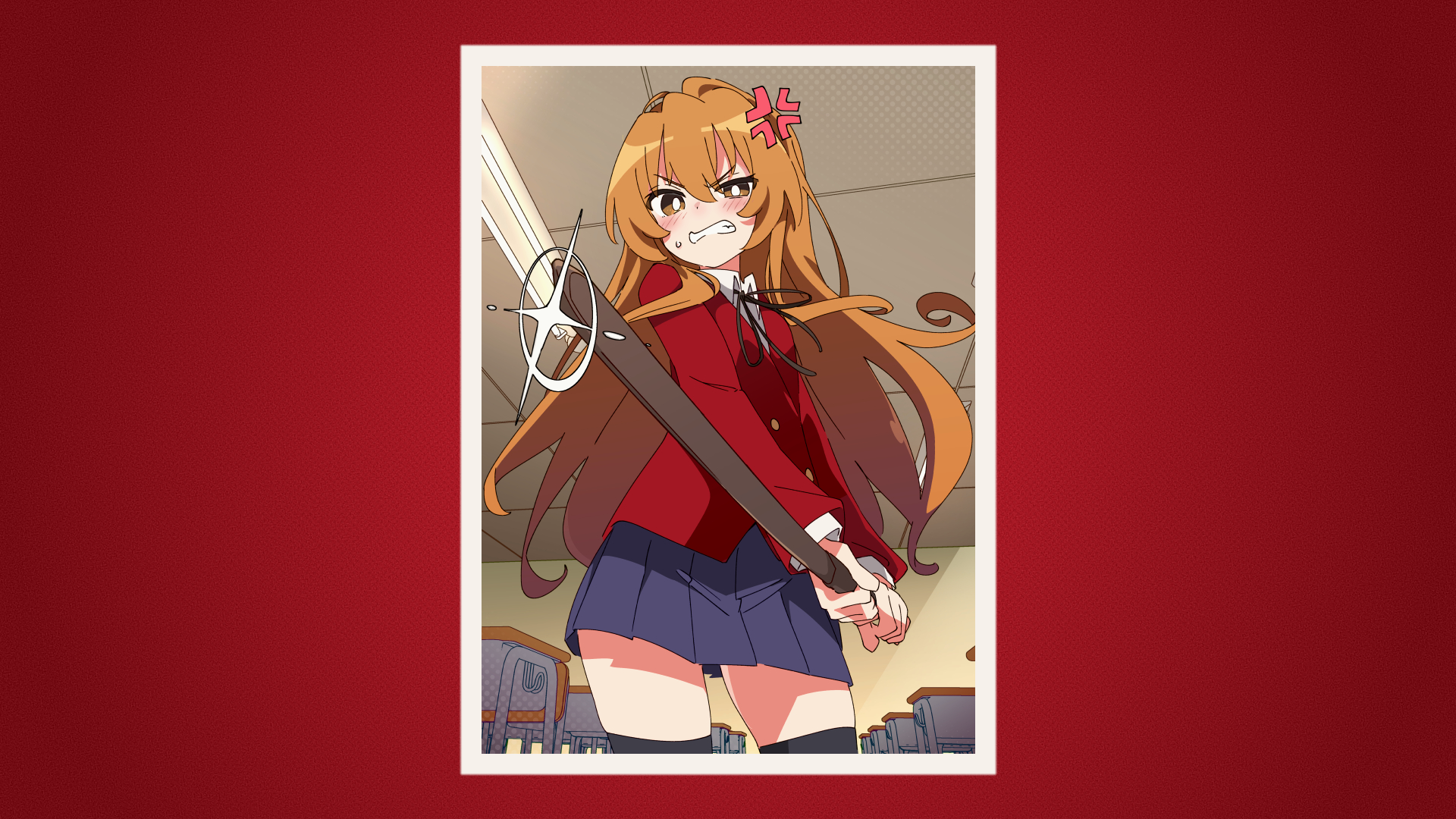 Toradora Aisaka Taiga Skirt Blue Skirt Anime Girls Thigh Highs Red Jackets Jacket Bangs Blunt Bangs  1920x1080