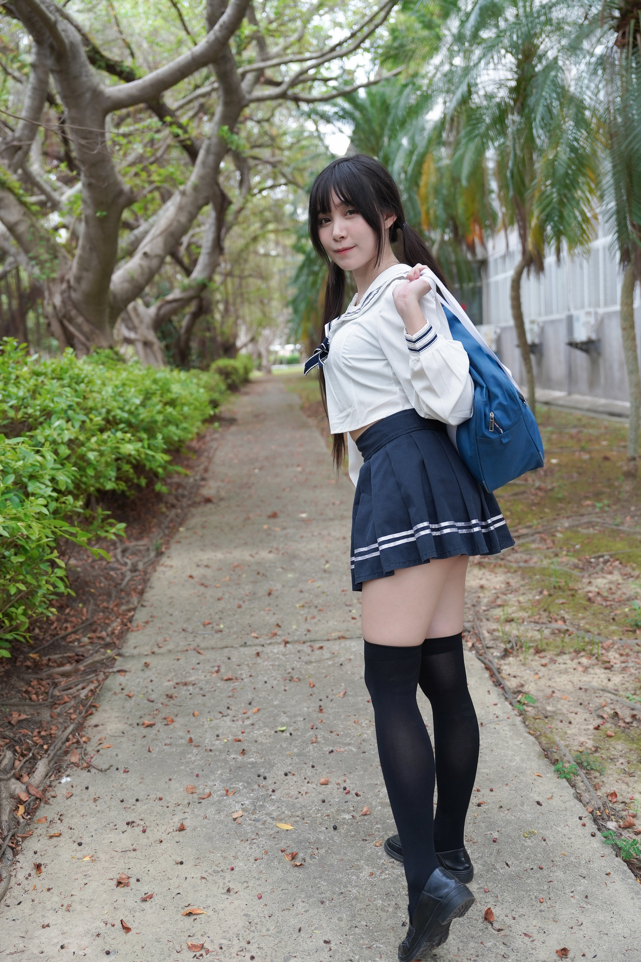 Women Model Asian Cosplay Schoolgirl Sailor Uniform Twintails Women Outdoors 2560x3840