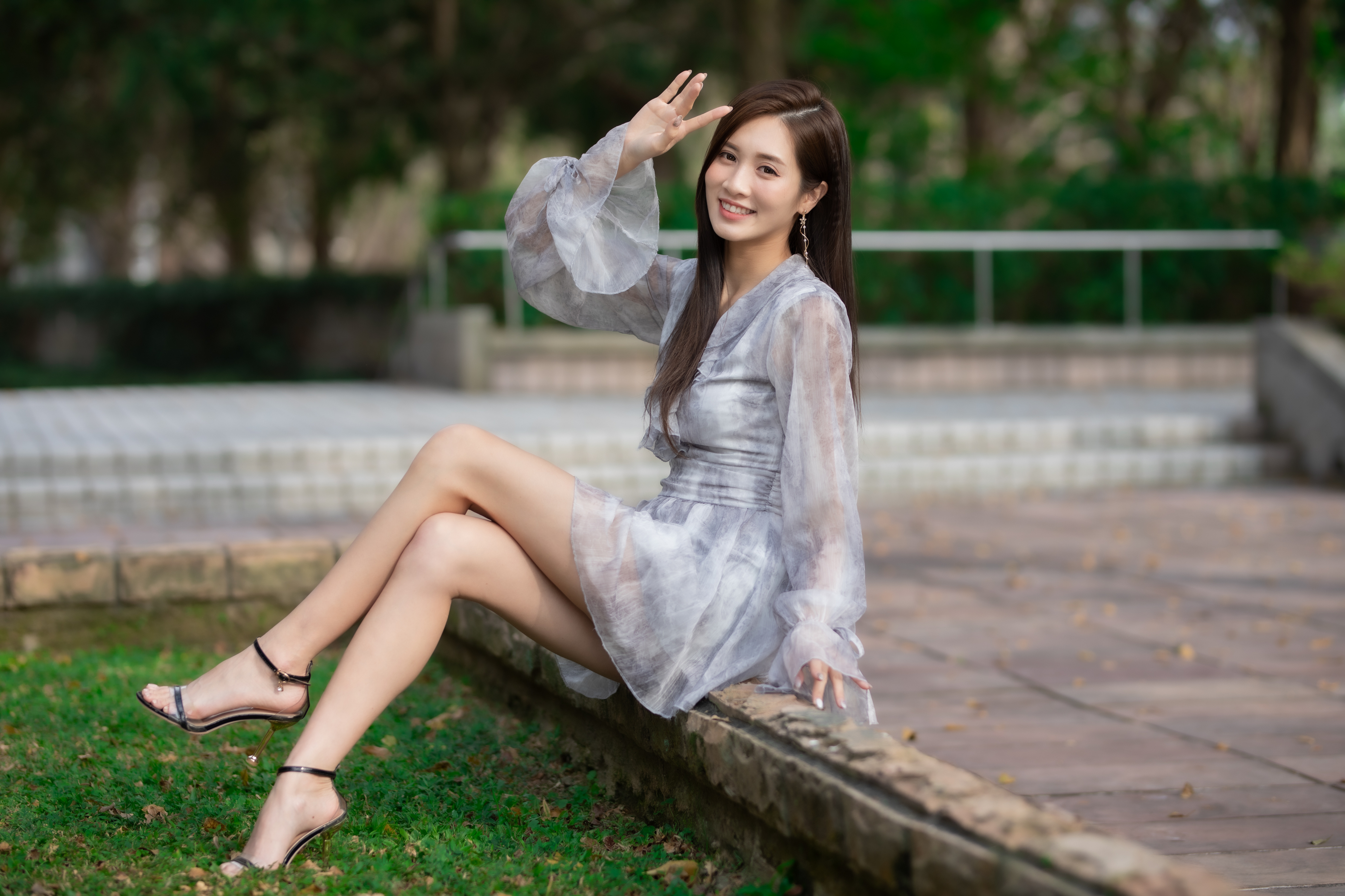 Asian Model Women Long Hair Dark Hair Sitting Barefoot Sandal 4500x3000