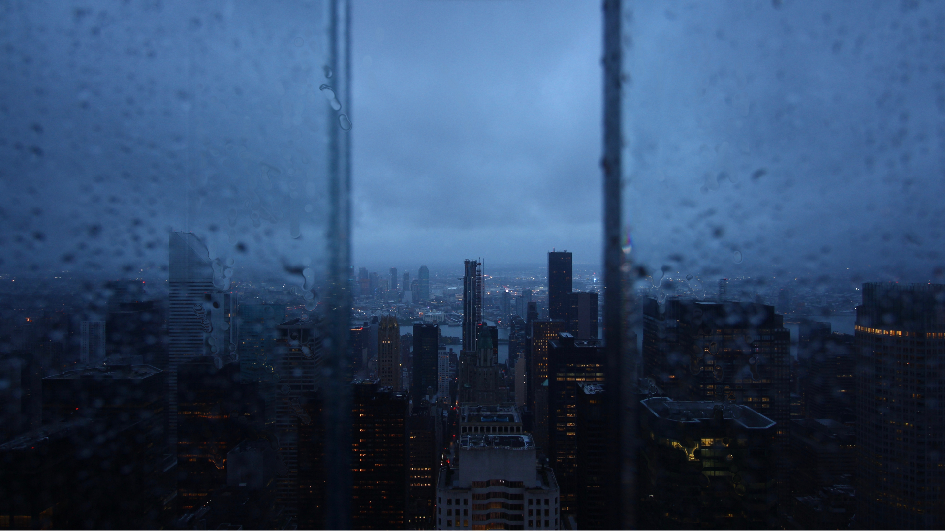 City Water Drops Cityscape Evening Rain Building Window 1920x1080