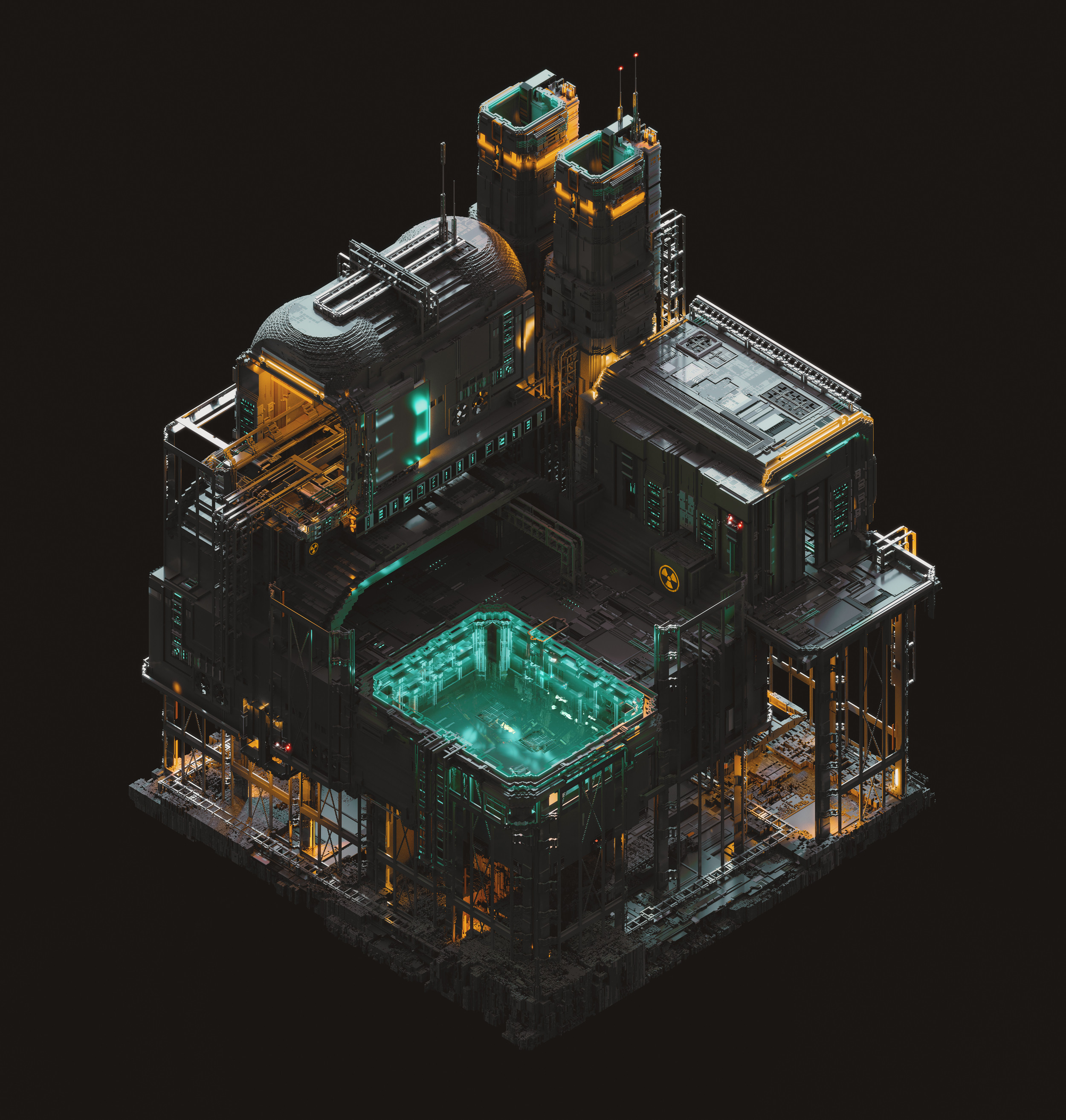 Mari Voxels Digital Art Isometric MagicaVoxel Architectural Concept Power Plant Uranium Futuristic C 2500x2626