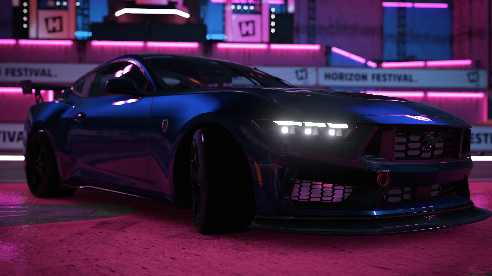 2025 Ford Mustang Dark Horse Forza Horizon 5 Car Neon Reflection Video Games Ford V8 Engine Muscle C 1920x1080