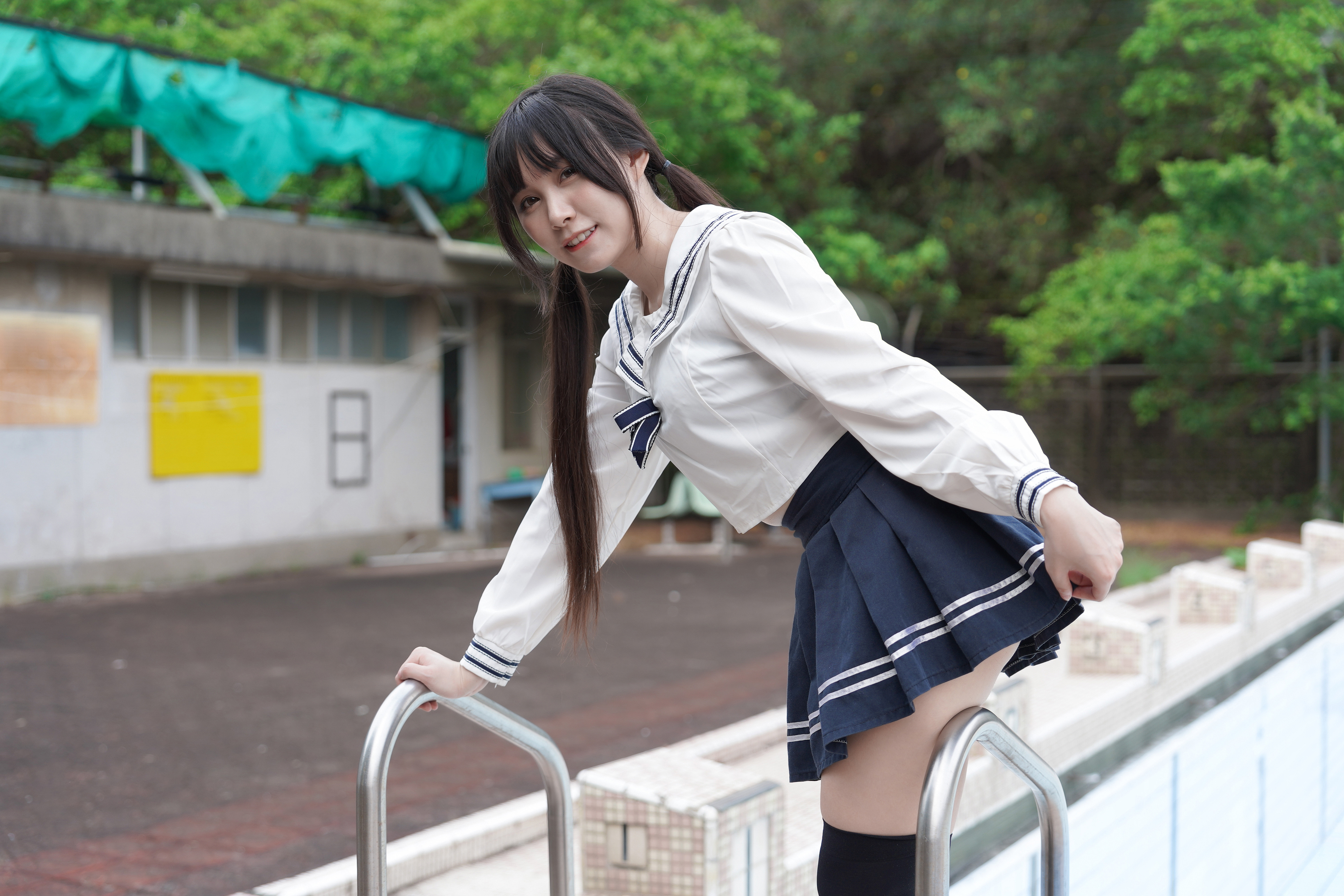 Women Model Asian Cosplay Schoolgirl Sailor Uniform Twintails Women Outdoors 3840x2560