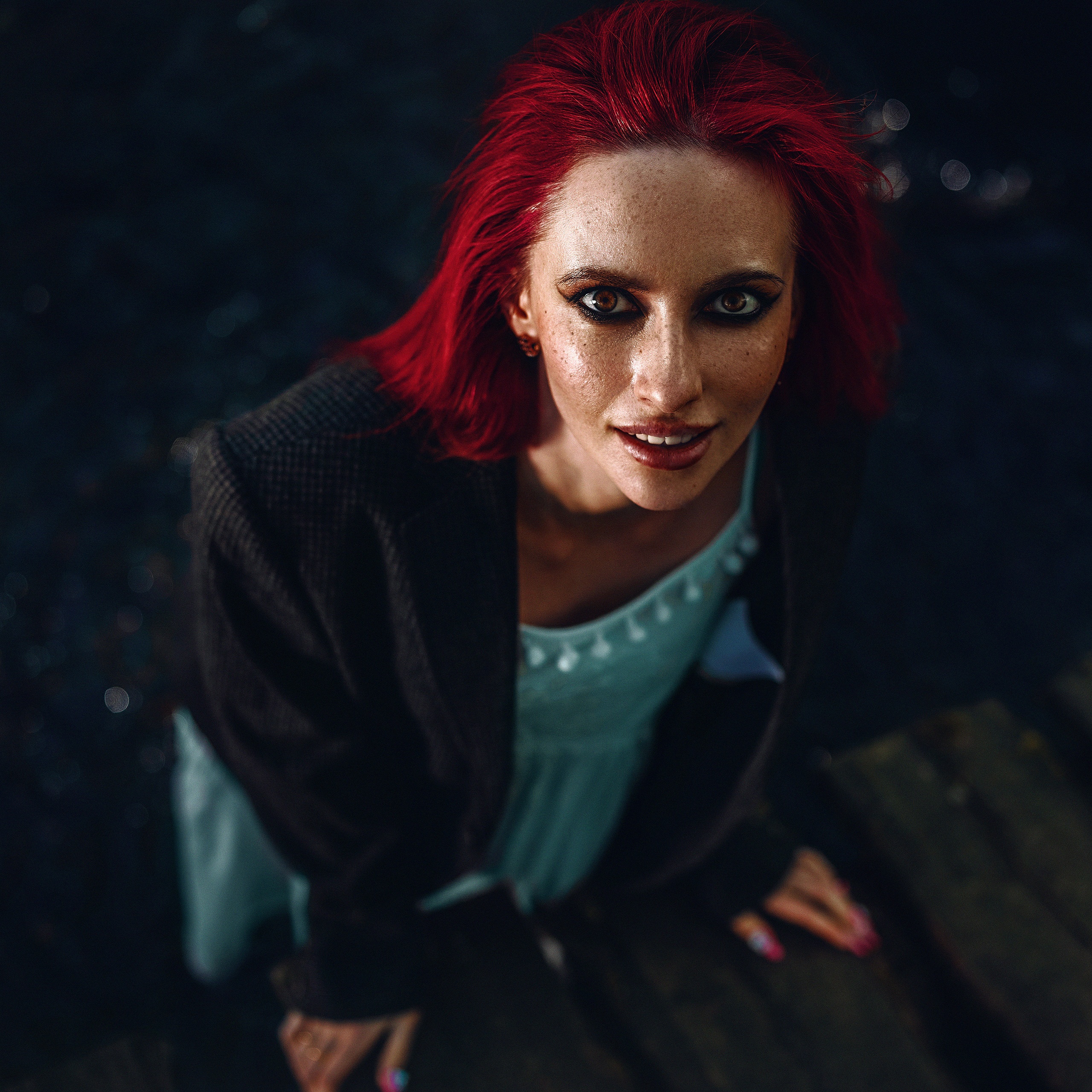Alex Wolf Women Redhead Makeup High Angle Portrait 2560x2560