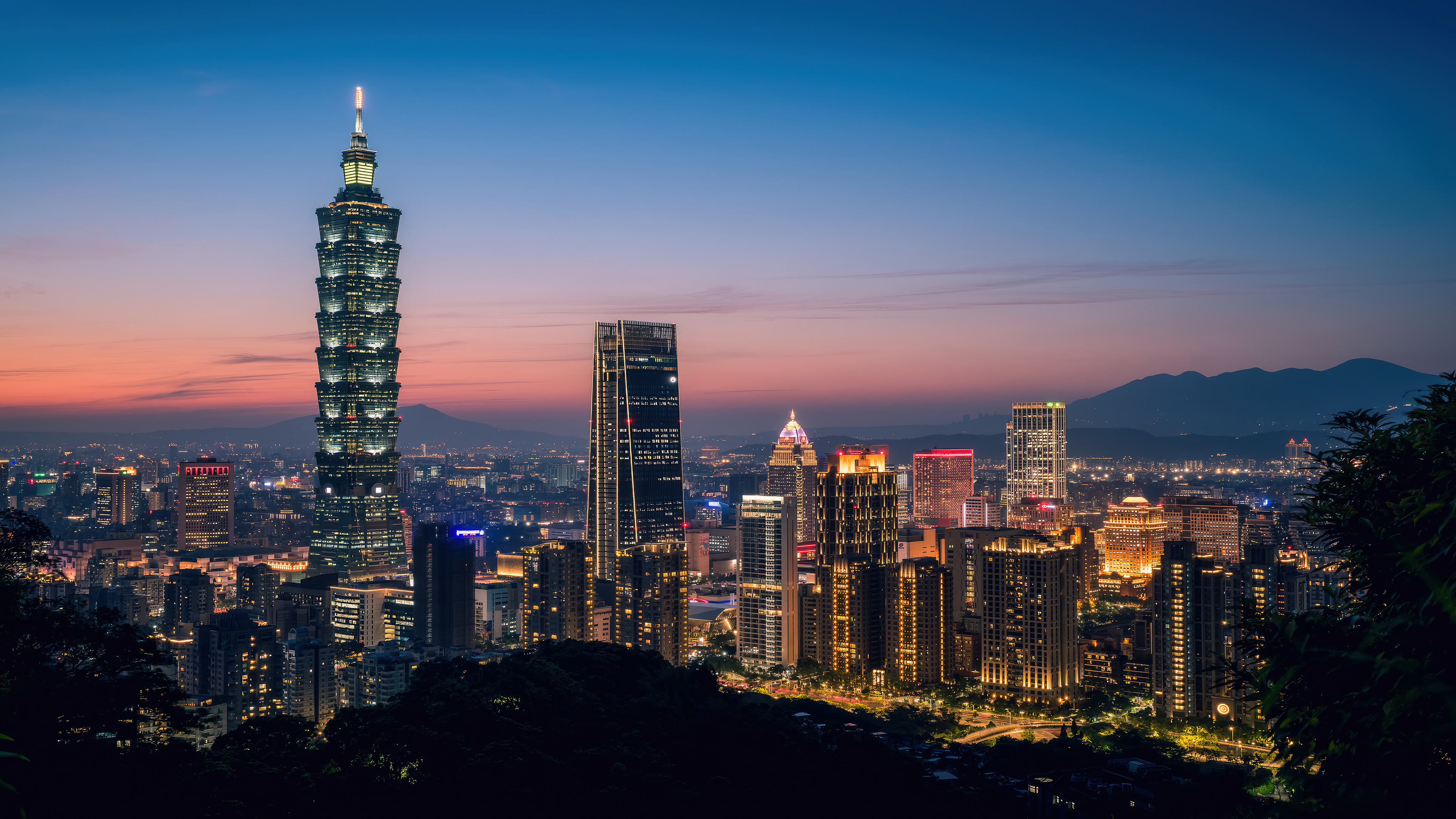 Landscape City Lights Clouds Sky Apartments Cityscape Trees Building Skyscraper Urban Night Taipei 1 3840x2160