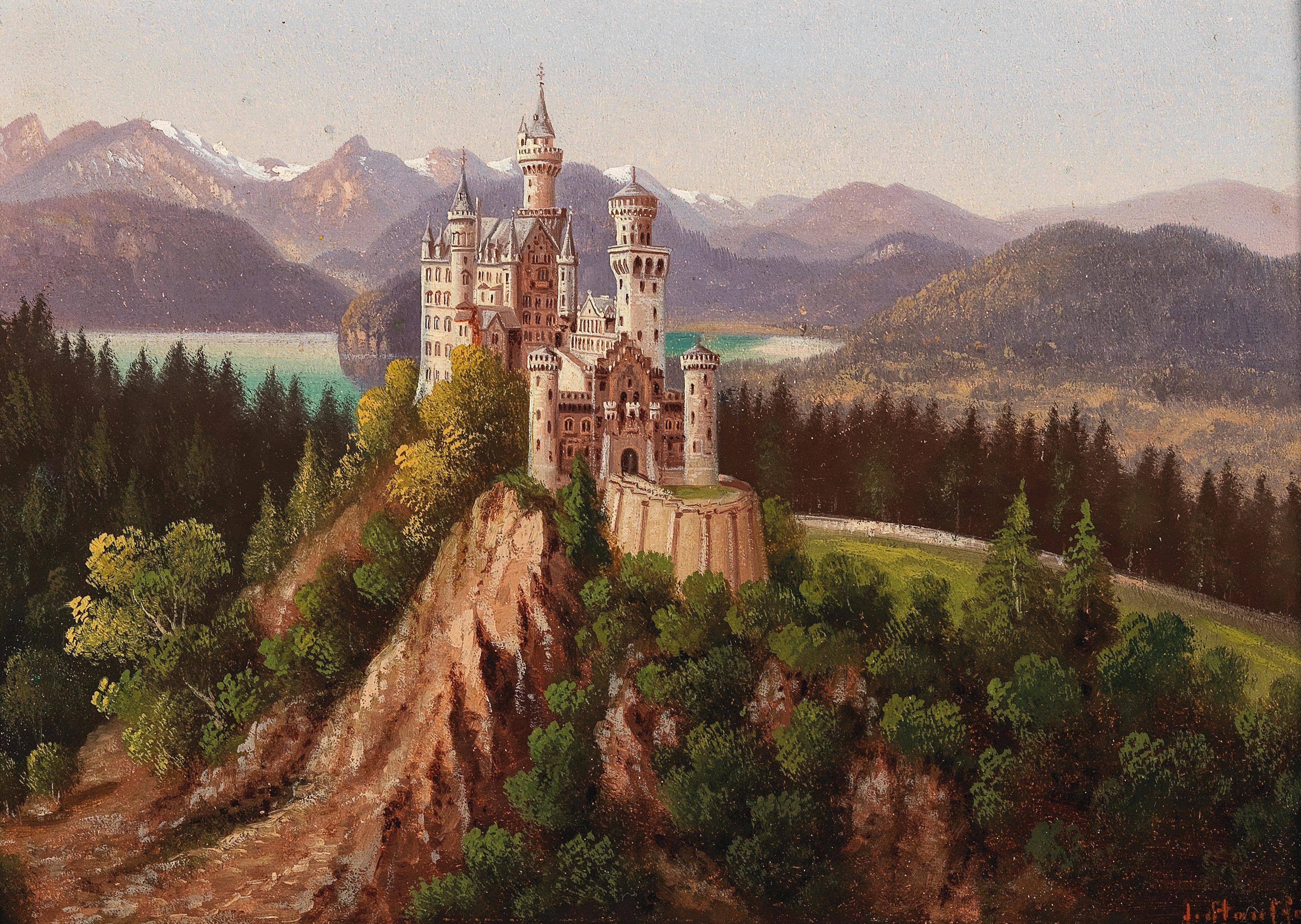 Fantasy Art Fantasy Castle Castle Mountains Hills Forest Lake Neuschwanstein Castle 3373x2396