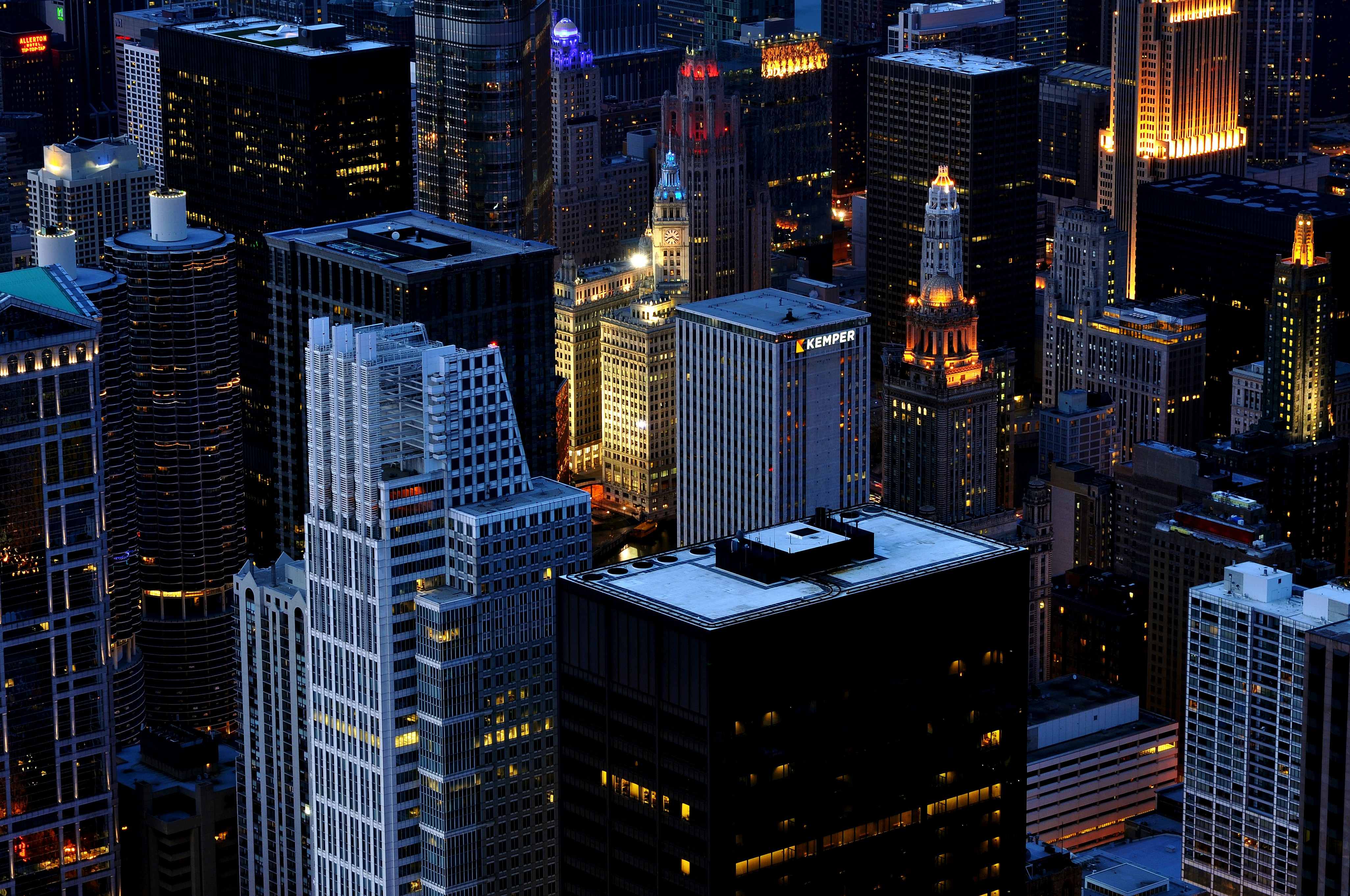 Landscape Building Skyscraper Lights Night Cityscape City Top View Urban Office Chicago USA 4102x2724