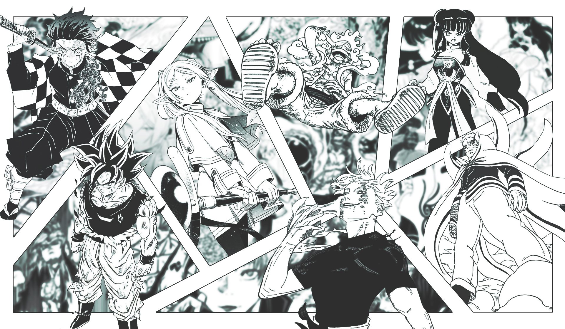 Manga DinocoZero Collage Kimetsu No Yaiba Dragon Ball Sousou No Frieren Naruto Anime One Piece Jujut 1920x1120
