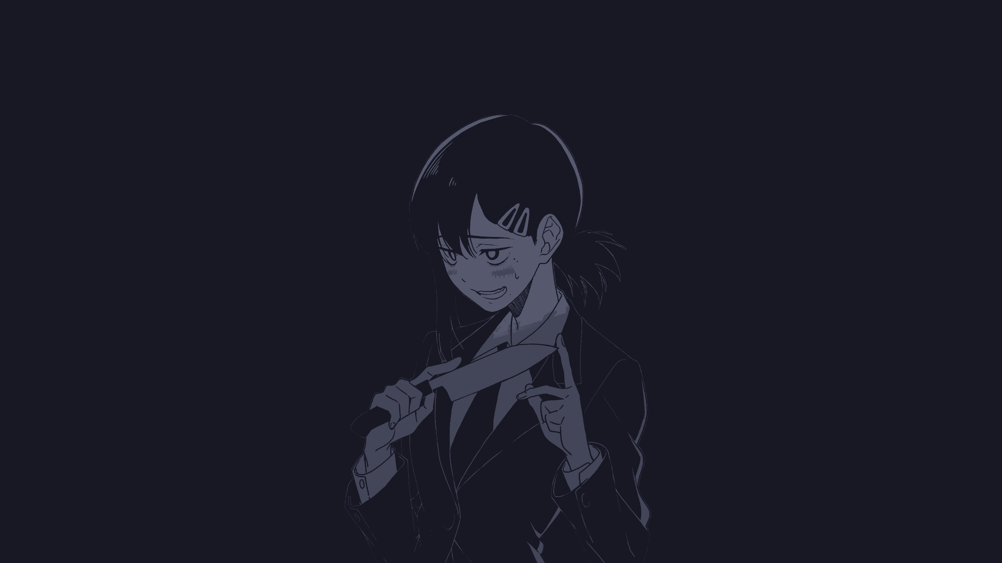 Anime Anime Girls Dark Background Knife Kobeni Chainsaw Man Chainsaw Man Hair Clip Sweatdrop Short H 3840x2160