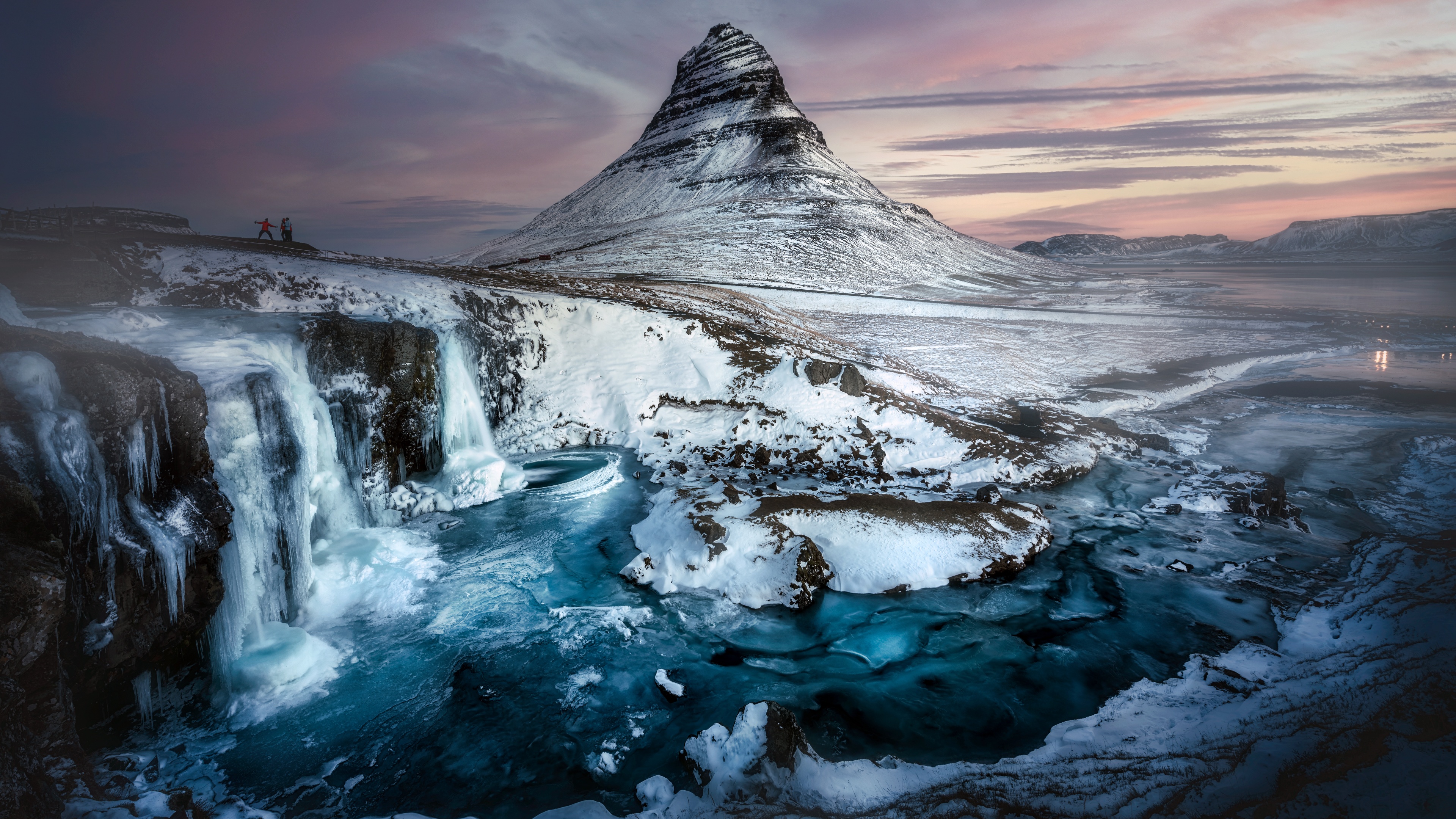 Photography Landscape Kirkjufell Iceland Waterfall Winter Mountains Snow Arctic Clouds Water 4K 3840x2160