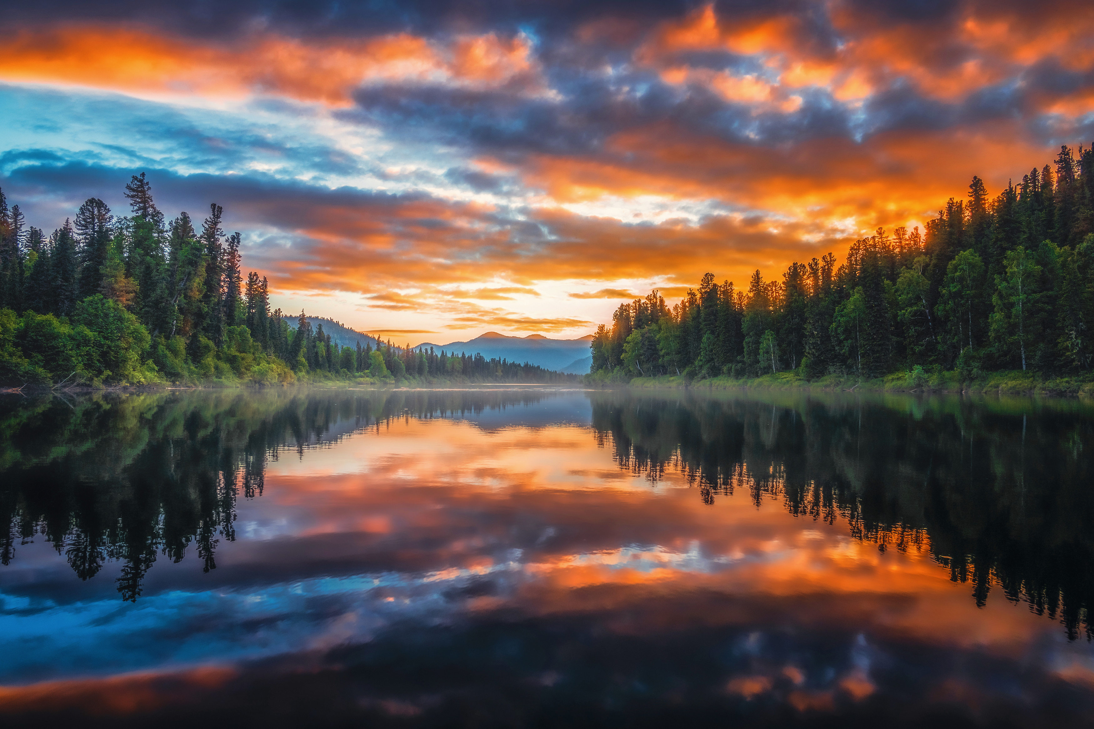 Nikitin Alexander Water Trees Nature Outdoors Sunset Reflection Clouds 3500x2333