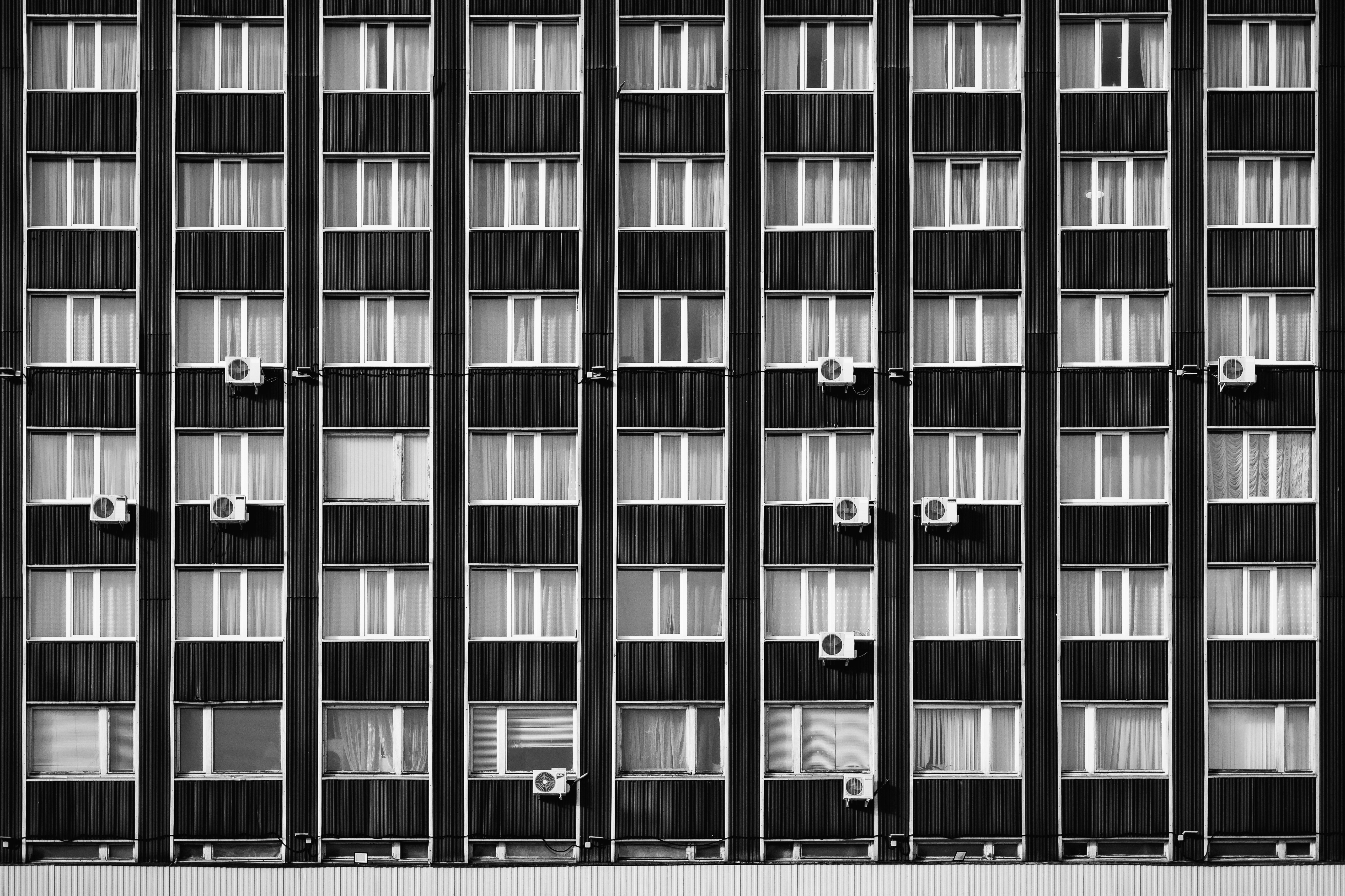 Architecture Pattern Air Conditioning Window Curtains Symmetry Urban 5631x3754