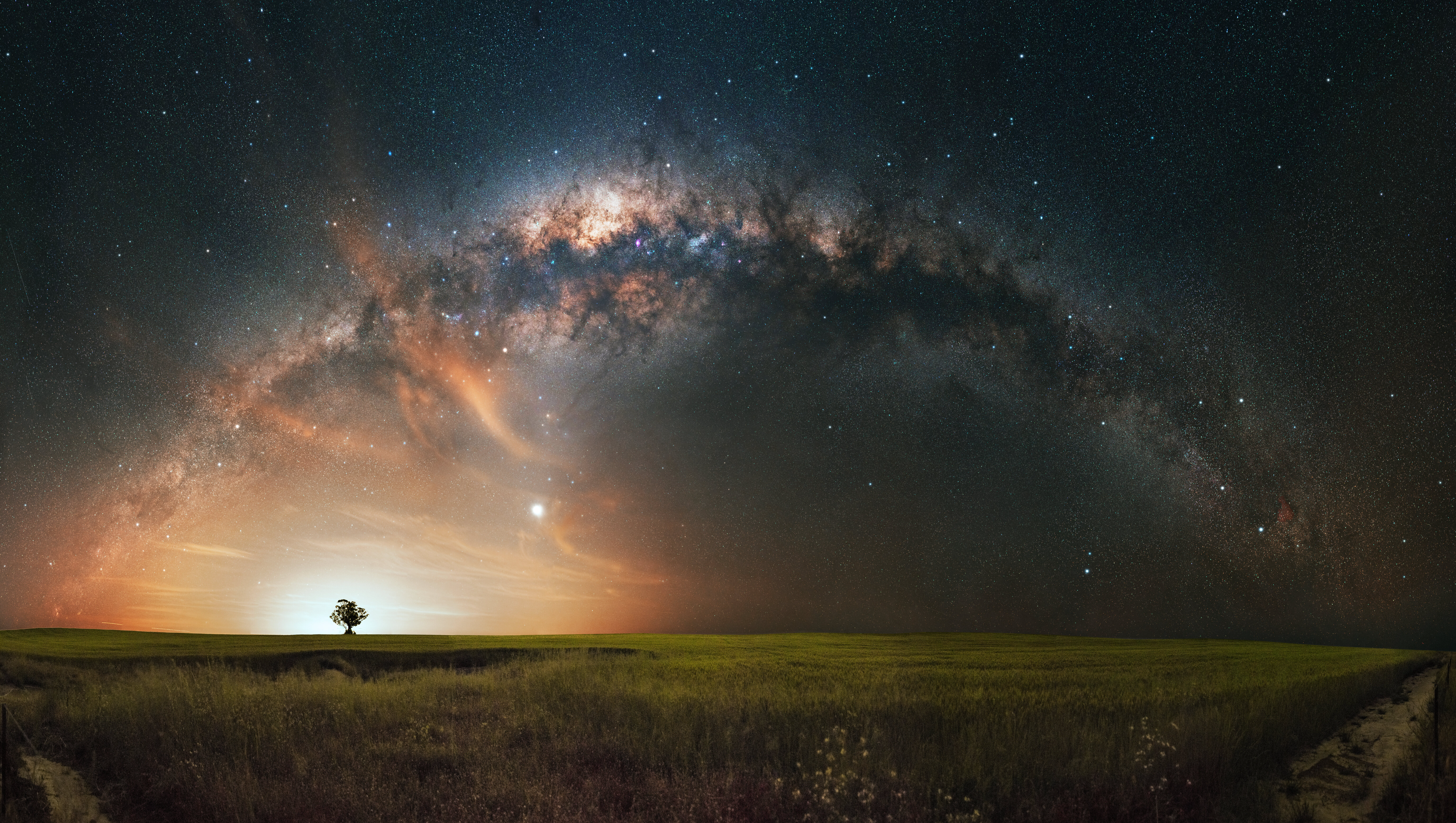 Nature Landscape Sky Trees Grass Field Night Stars Milky Way Space Long Exposure Australia 4000x2260