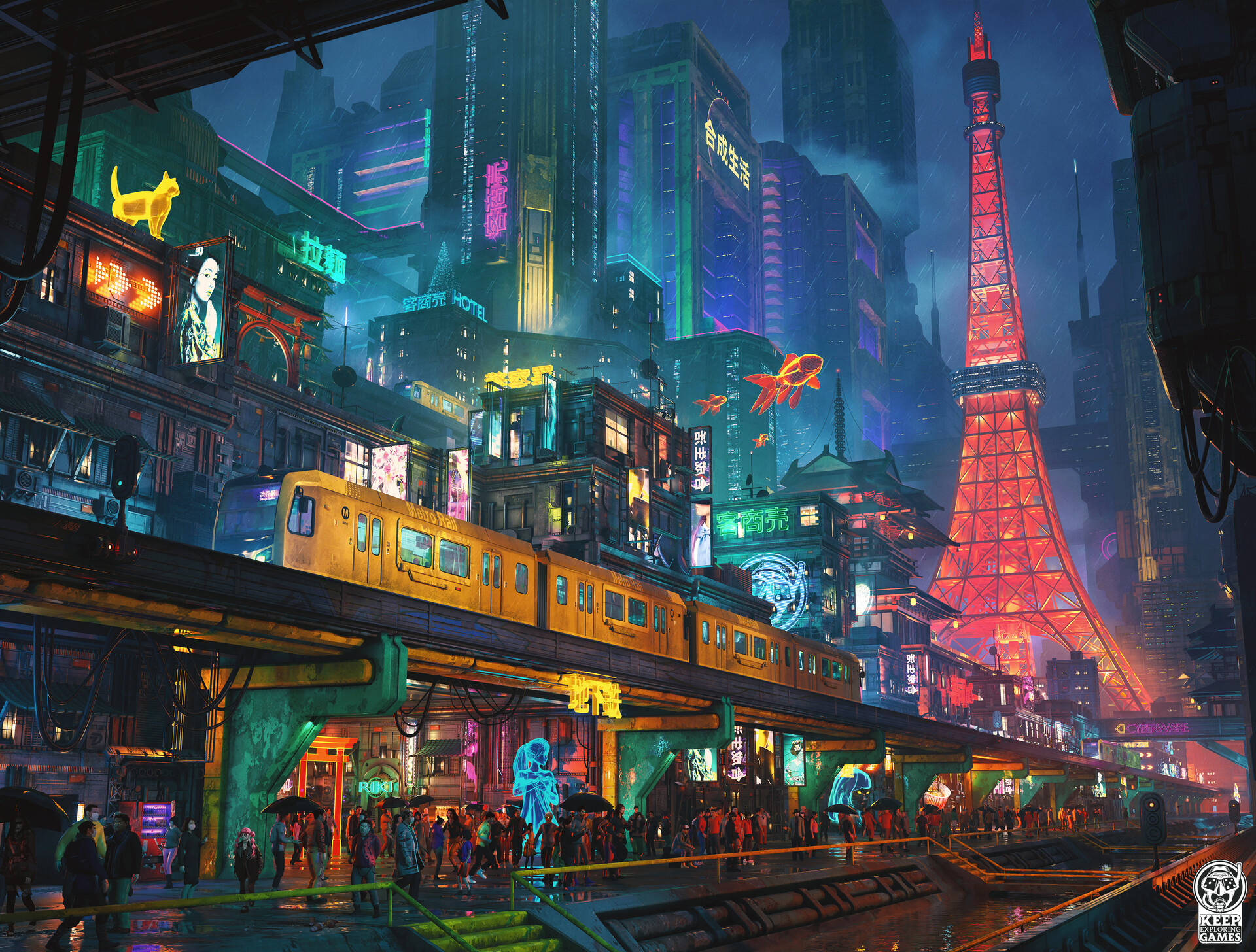 Dominic Van Velsen Drawing Travelers Tokyo Cyberpunk Train Crowds 1920x1456