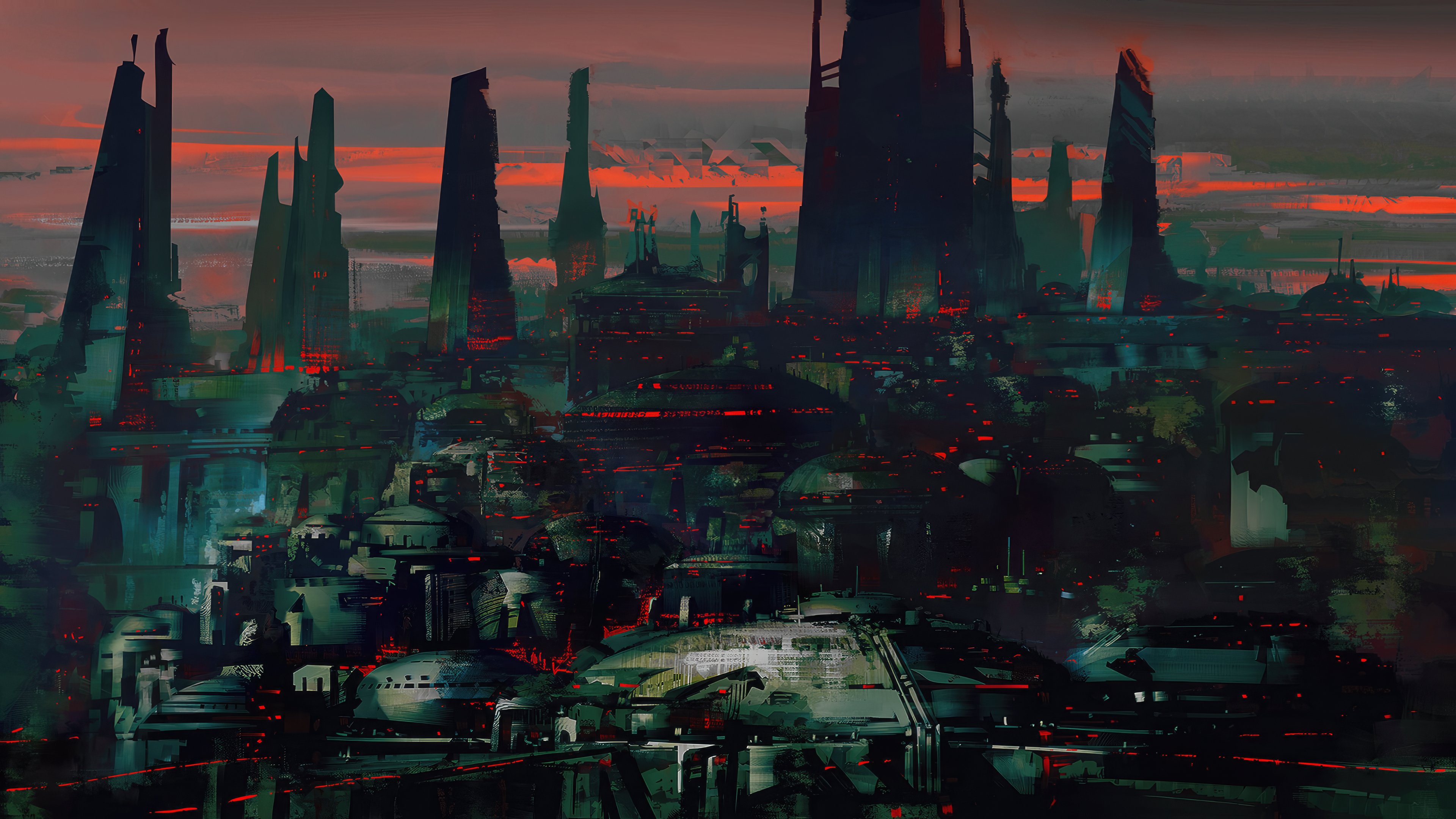 Building Urban City Eric Elwell Abstract Sunset Digital Art Ark Tower 3840x2160