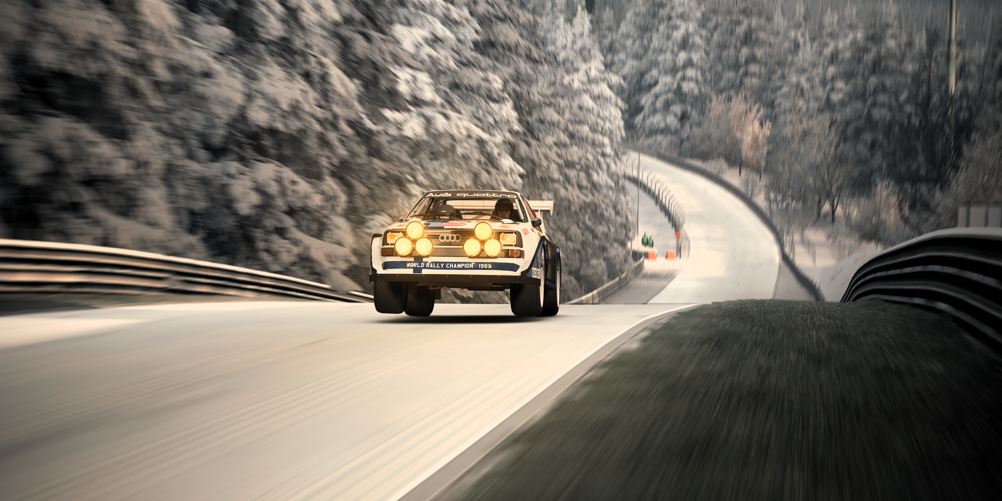 Audi Audi Quattro Rally Snow Nurburgring Warm Light Assetto Corsa Volkswagen Group German Cars Kunos 3200x1600