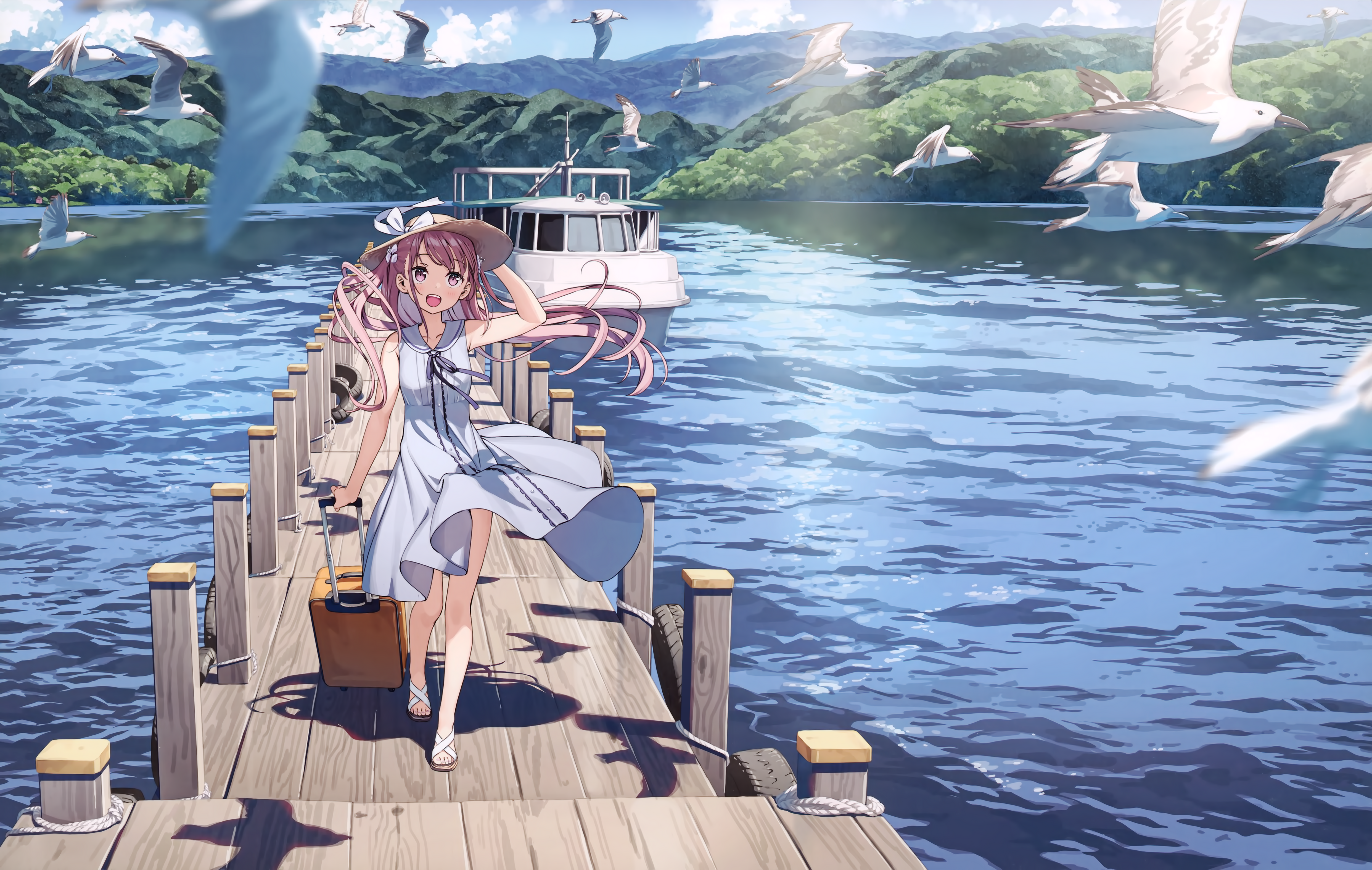 Kantoku Anime Girls Kurumi Kantoku Boat Seagulls 4969x3149