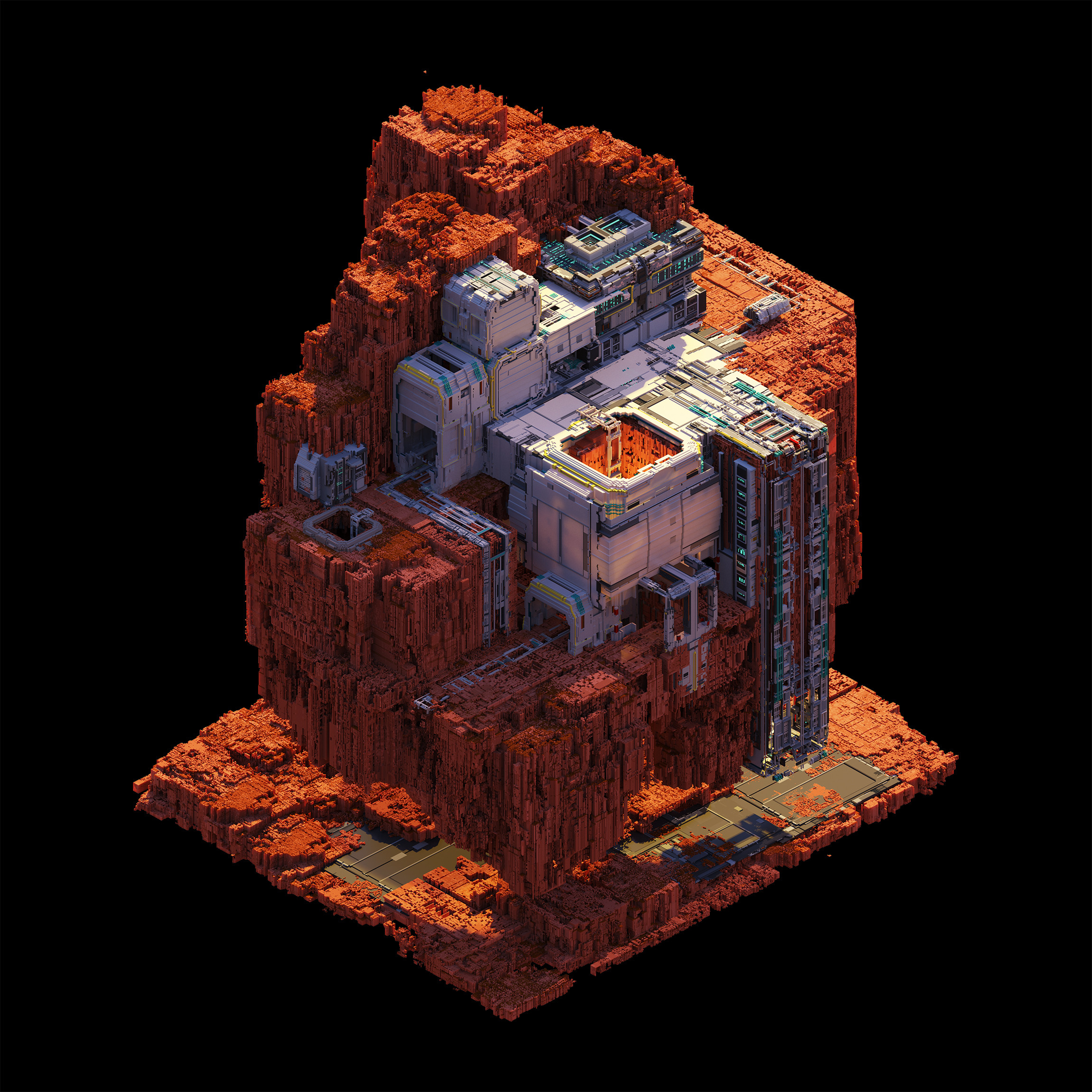 Mari Voxels Digital Art Isometric MagicaVoxel Architectural Concept Floating Futuristic Construction 2300x2300