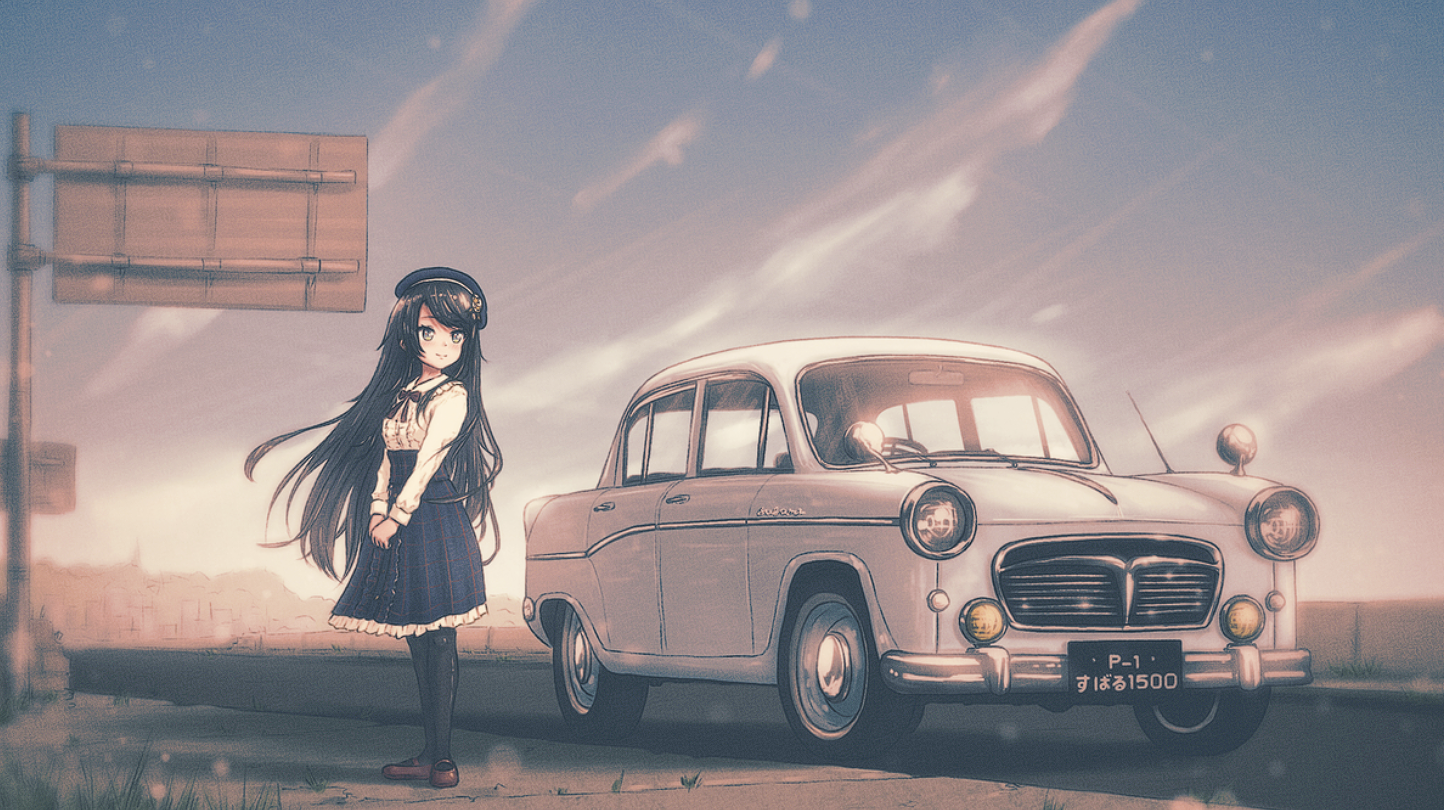 Anime Anime Girls Highway Long Hair Subaru White Cars 1444x810