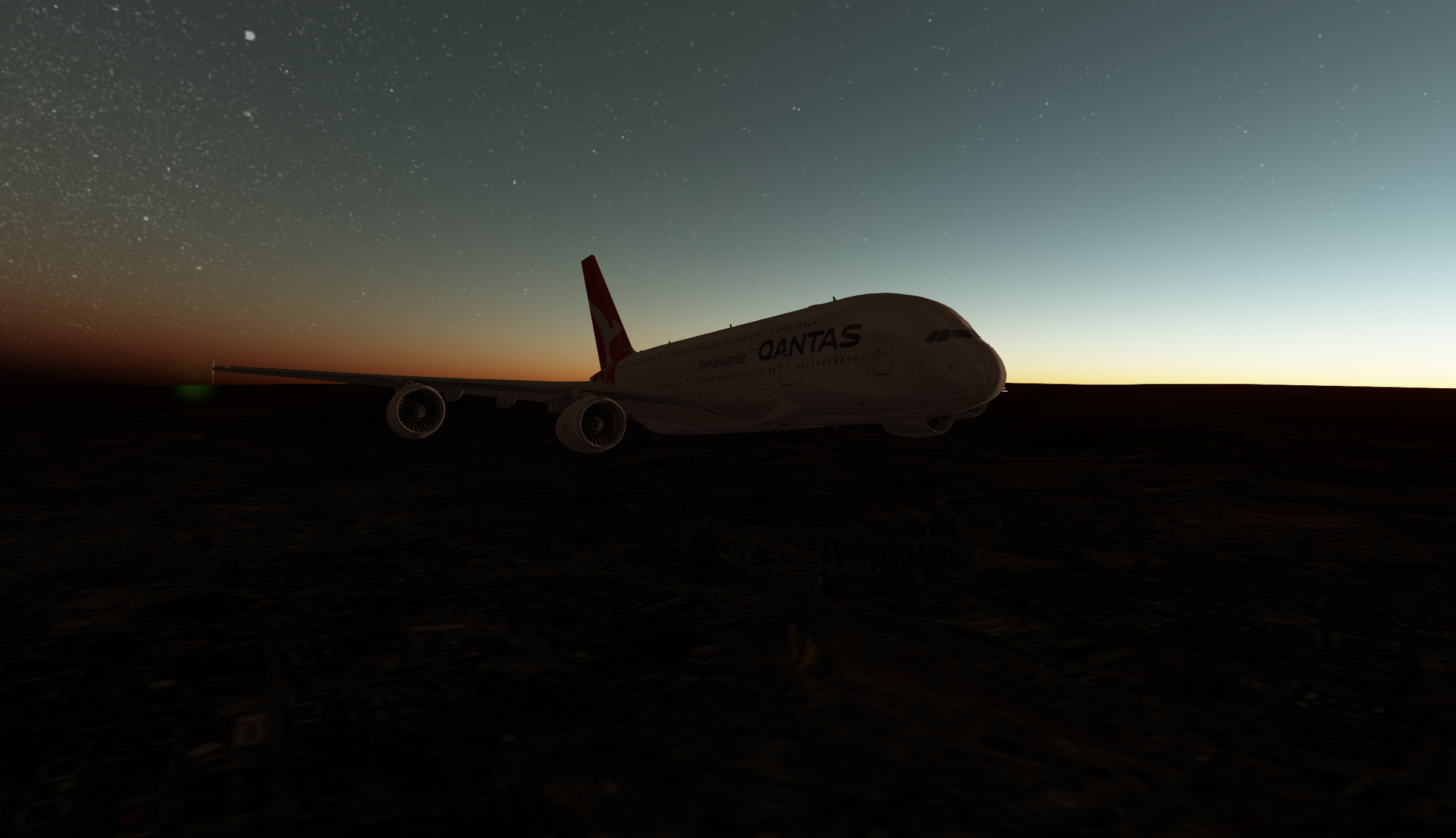 Airbus A380 Airbus Flying Flight Simulator Sky Qantas Airways Airplane Sunset Screen Shot Vehicle PC 2410x1388