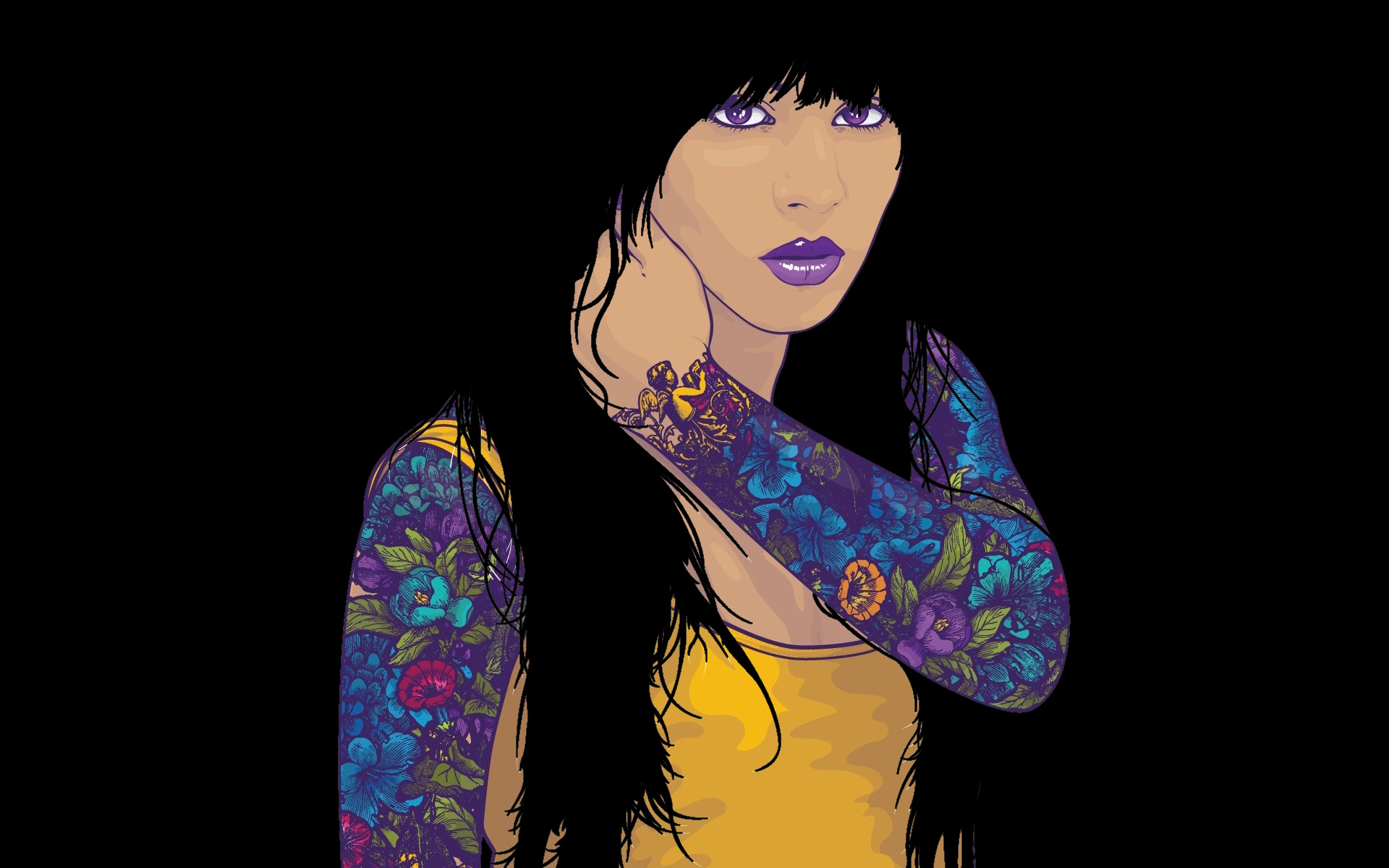 Minimalism Black Background Jared Nickerson Flowers Yellow Cami Women Artwork Tattoo Simple Backgrou 1920x1200