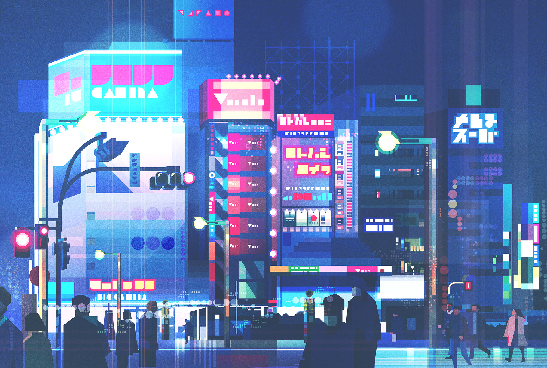 James Gilleard City Night Artwork Digital Art Signs Billboards 1920x1293