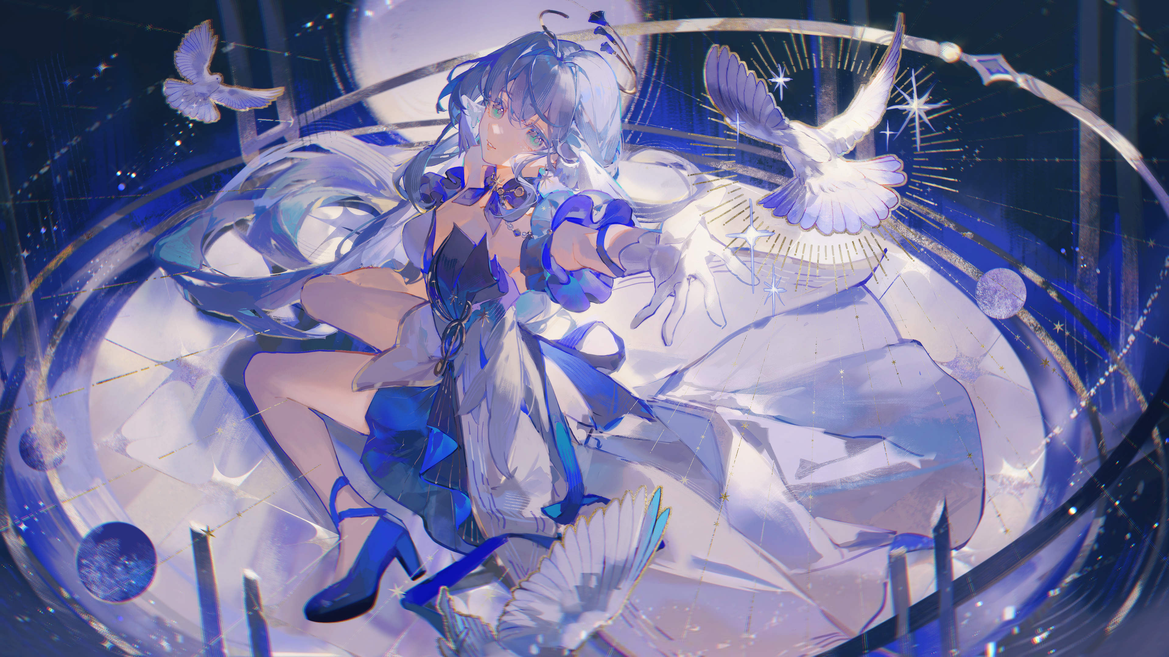 Honkai Star Rail Artwork Robin Honkai Star Rail Anime Anime Girls Blue Hair Green Eyes White Dress G 3840x2160