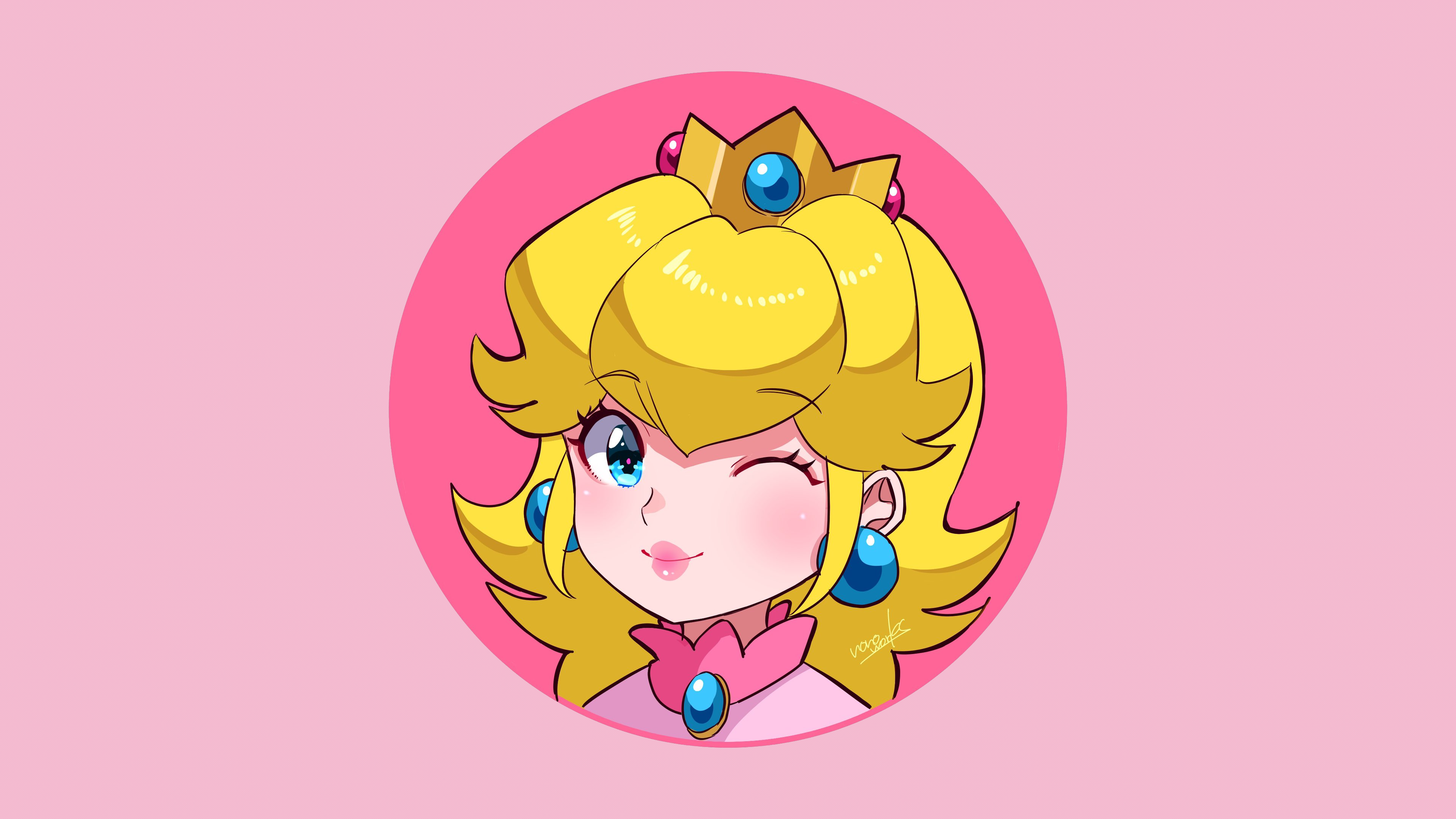 Simple Background Nintendo Princess Peach Super Mario Wink Blue Eyes Blonde Shoulder Length Hair Cro 3840x2160