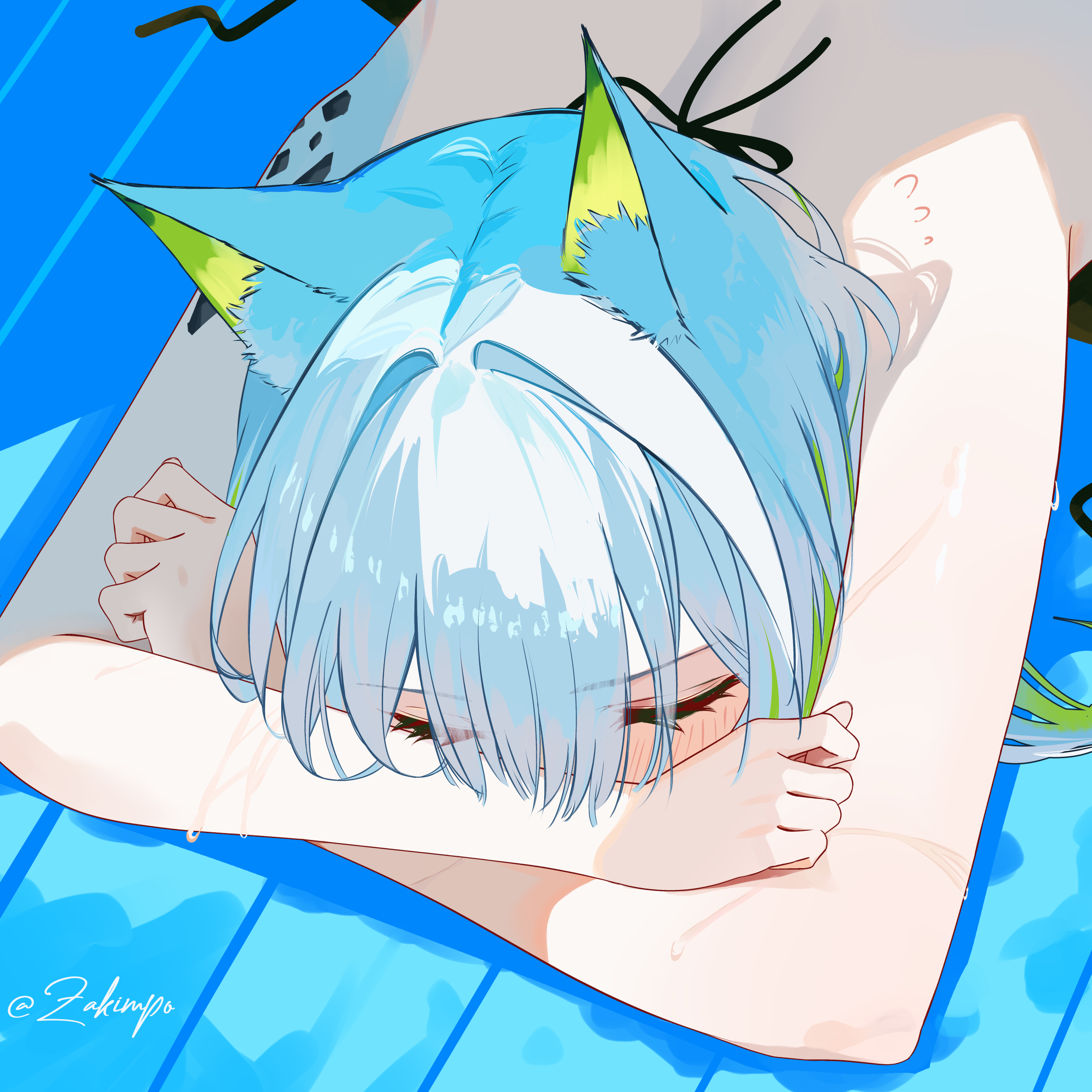 Arknights Arms Crossed Lying On Front Animal Ears Kaltsit Arknights Back Two Tone Hair Closed Eyes S 2400x2400