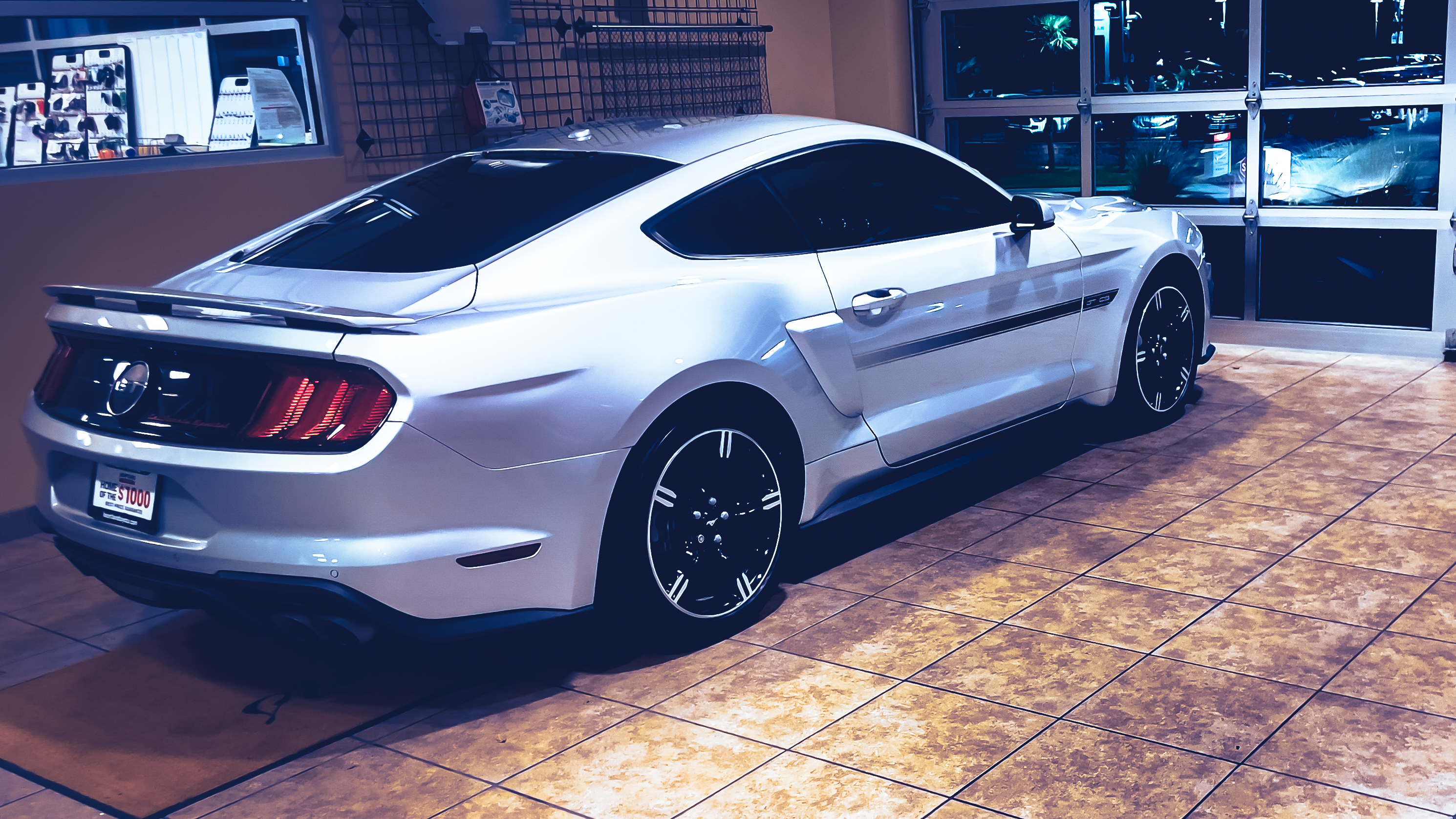 Ford Mustang Car Vehicle Gray Cars Rear View 2980x1676