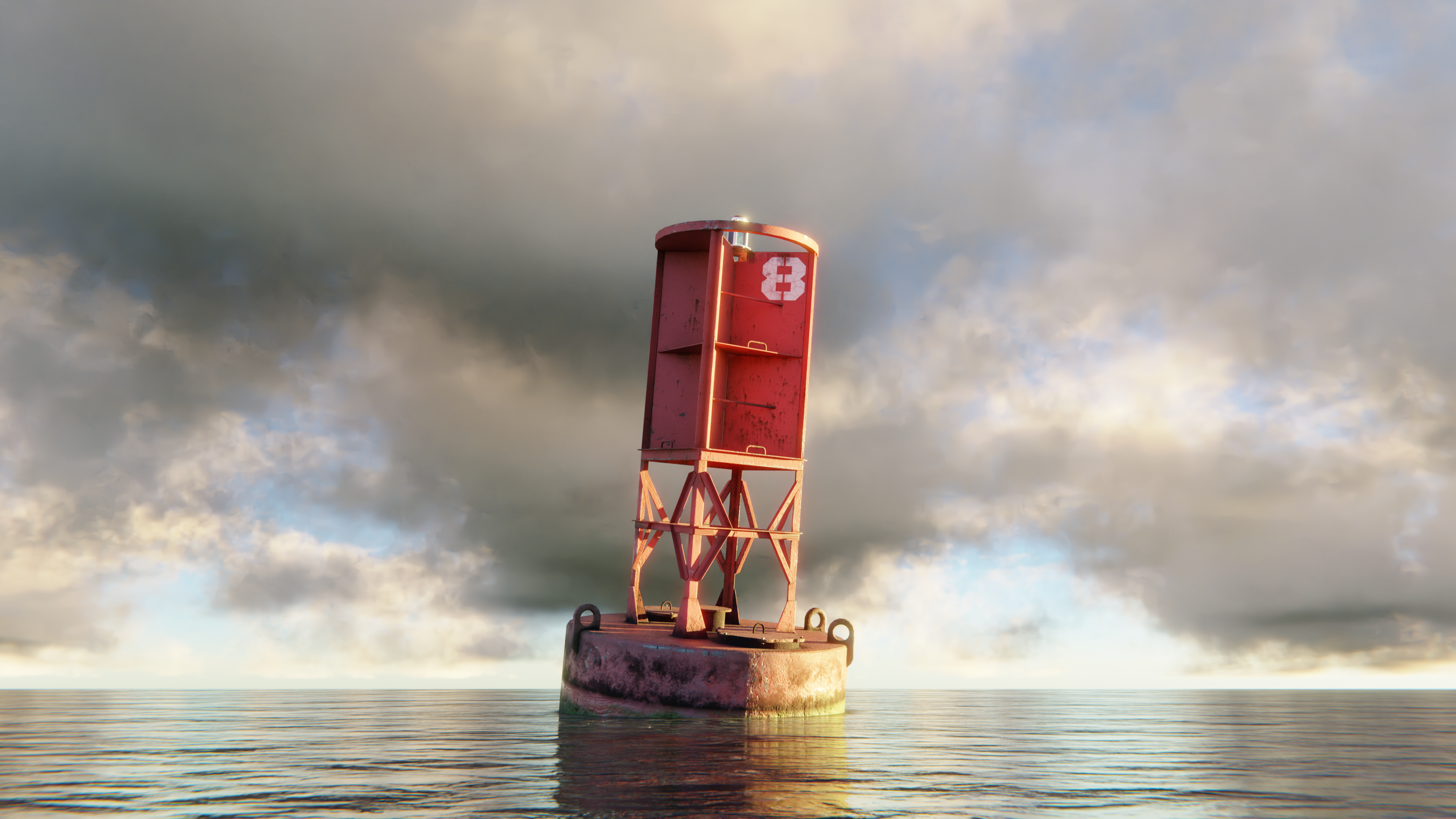 Sea Flood Buoy CGi Blender Minimalism Sky 3840x2160