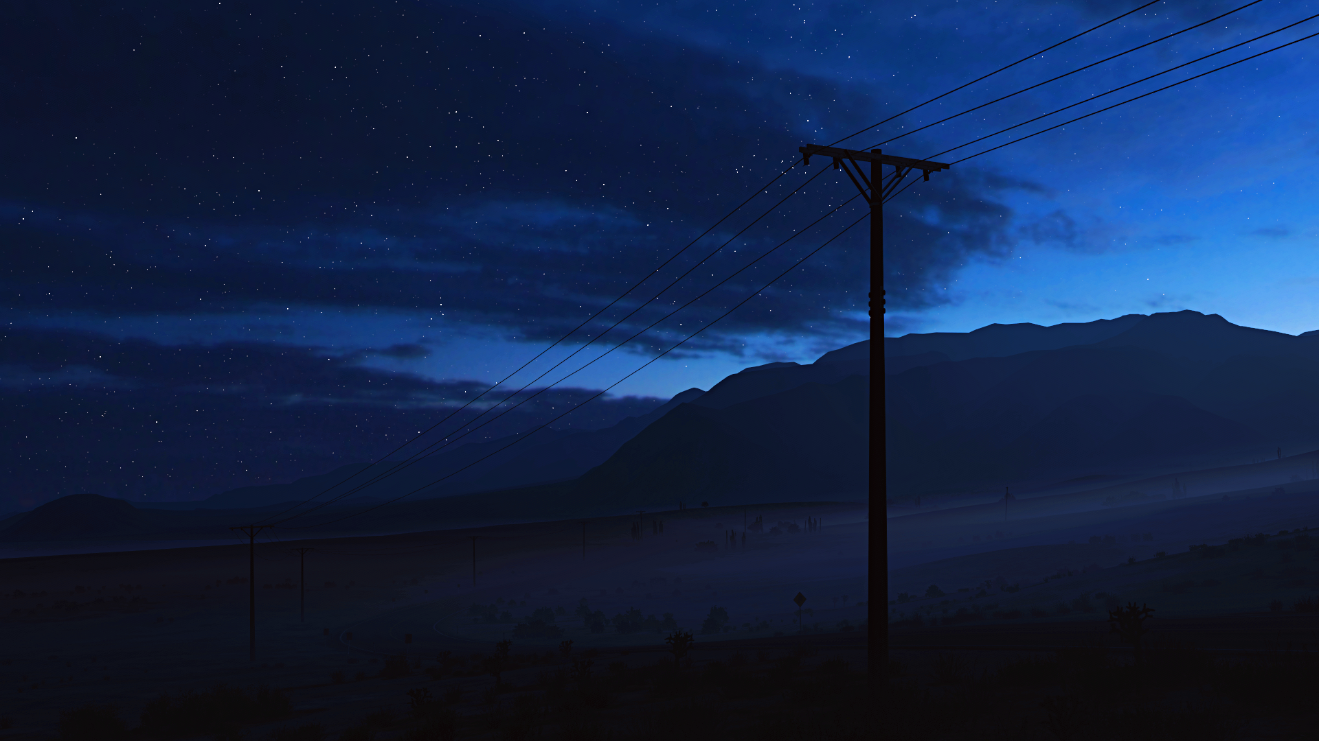 Video Games Forza Forza Horizon 5 Sky Utility Pole Desert Stars Hills Night Dark Blue 1920x1080