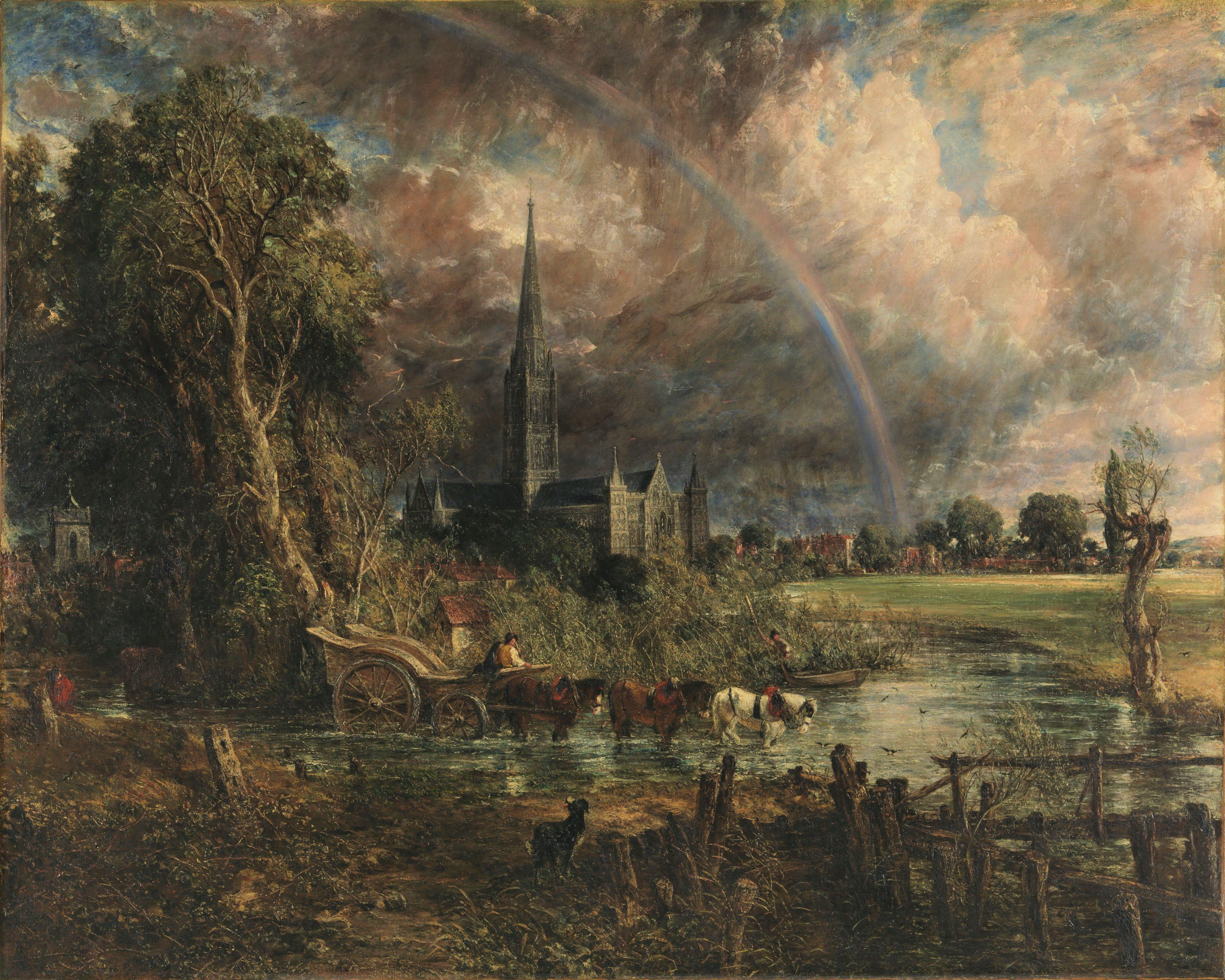 Classic Art Painting John Constable Town Cathedral River Horse Rainbows Sky Clouds 2953x2362