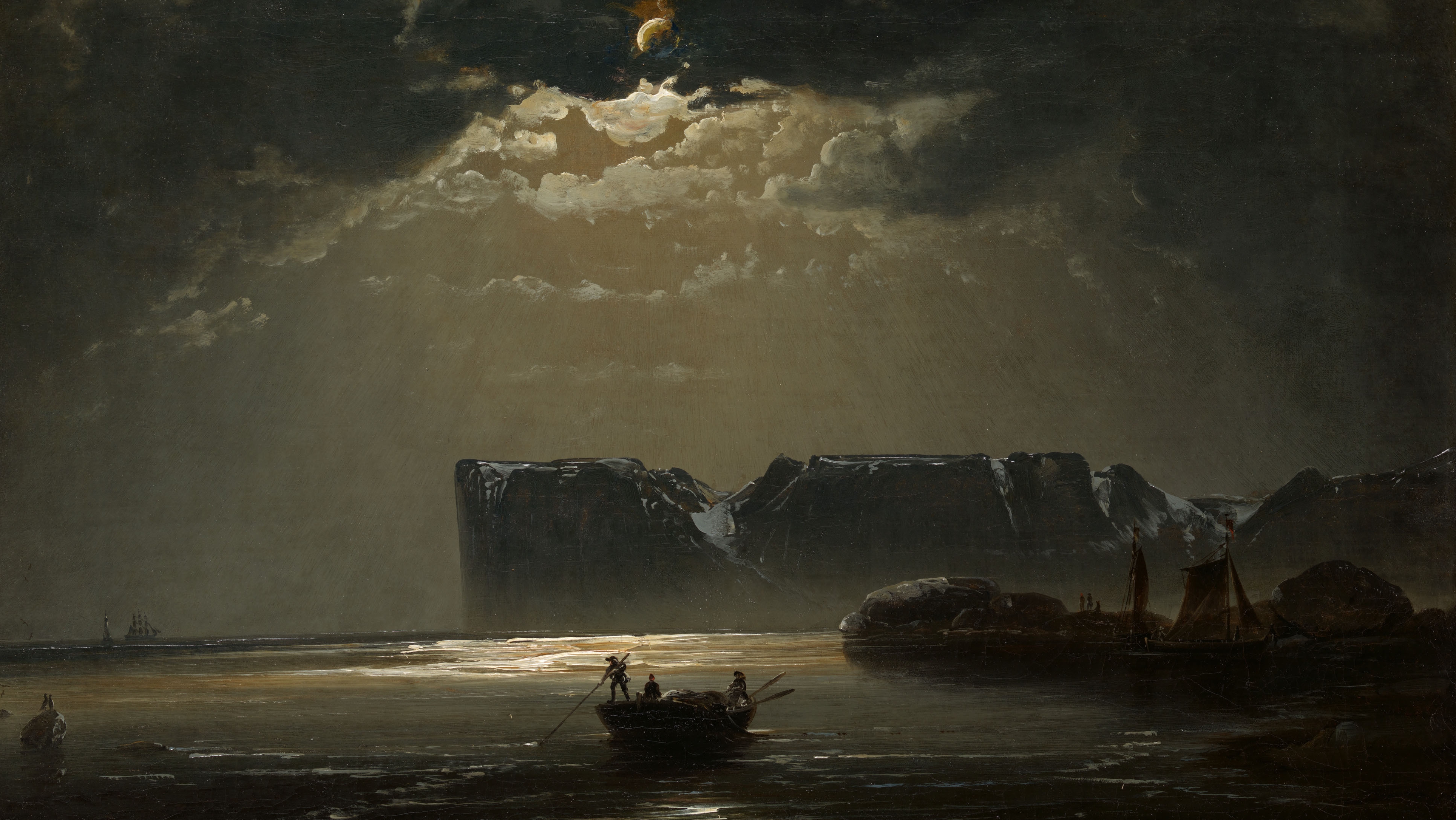 Romanticism Dusk Seashore Rowboat Oil On Canvas Moonlight Norwegian Sea Peder Balke Painting Ridge S 3855x2170