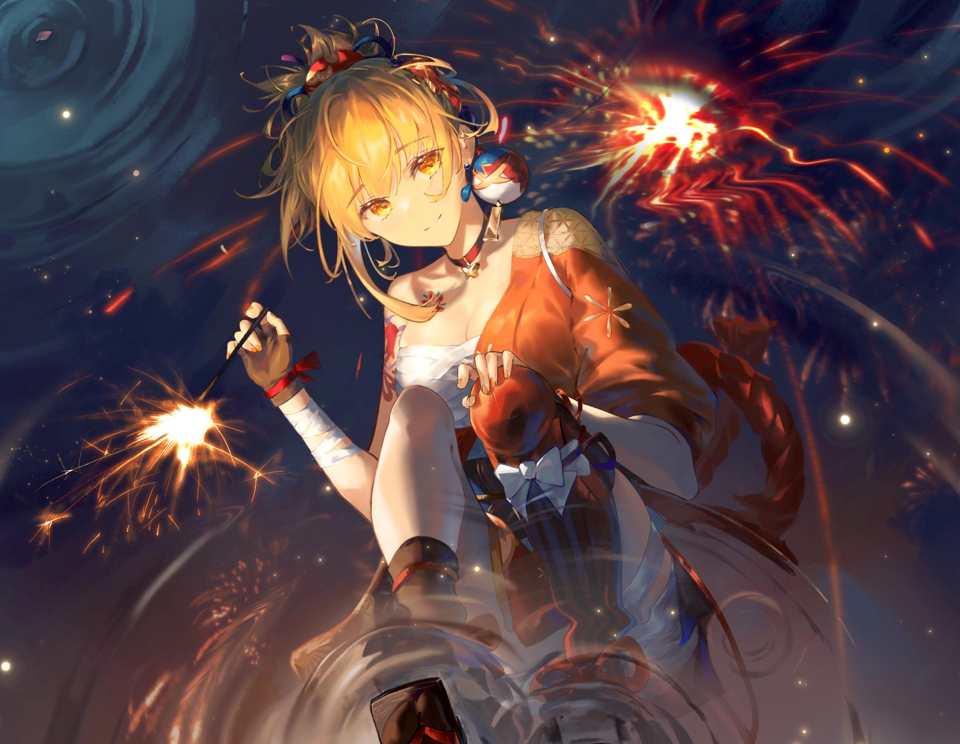 Genshin Impact Yoimiya Genshin Impact Fireworks Video Game Art 3219x2494