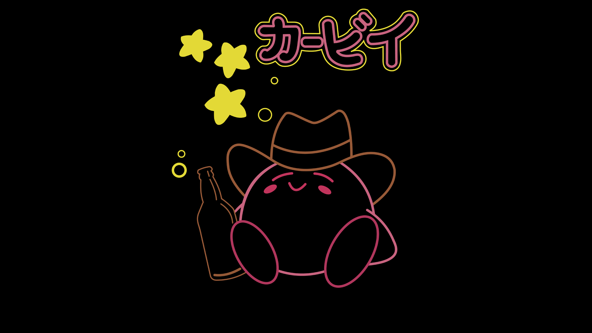 Kirby Nintendo Beer Cowboy Hats Black Background Sitting Video Game Characters Video Games Vector Ve 1920x1080